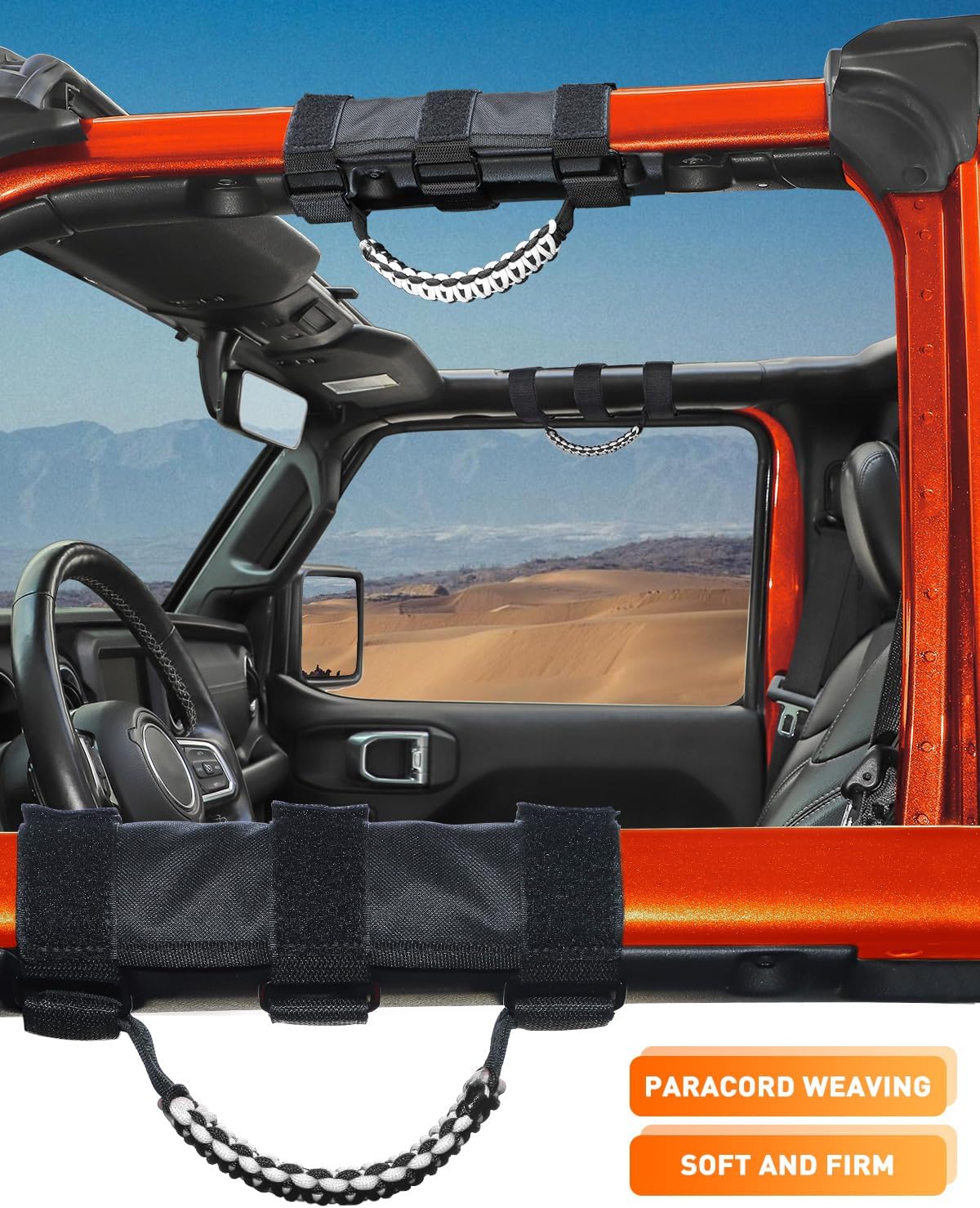 Savadicar 4 Pack Grab Handles Roll Bar Grip Handle Compatible with 1955-2023 Jeep Wrangler CJ YJ TJ JK JKU JL JLU 4XE & Gladiator JT, Top Handle Assist Support, Interior Accessories, White