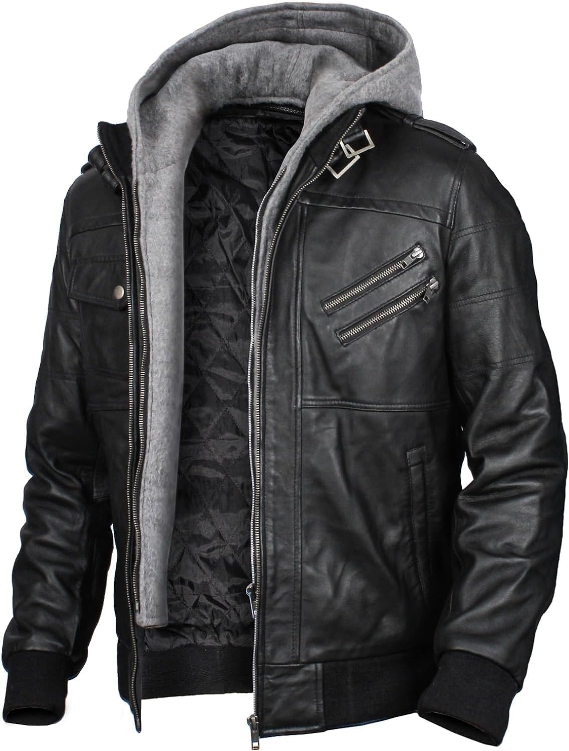 Mens leather jacket Geniune motorcycle Fashion jacket men with removable hood leather jacket for man Leather jacket.