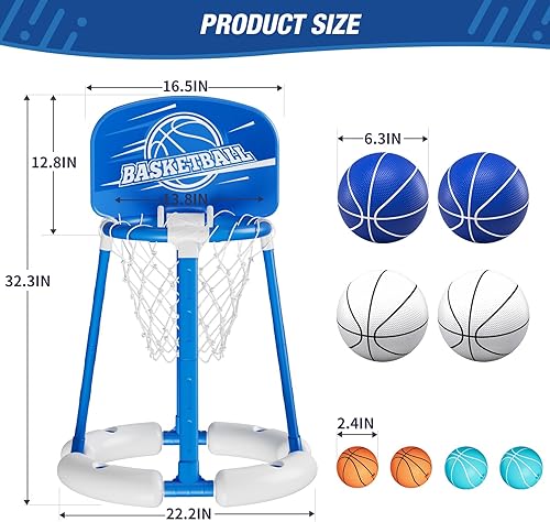 Miniatura 8 de HYES Aro de baloncesto para piscina junto a la piscina con tablero, juguetes flotantes para piscina con 4 pelotas de baloncesto4 globos de
