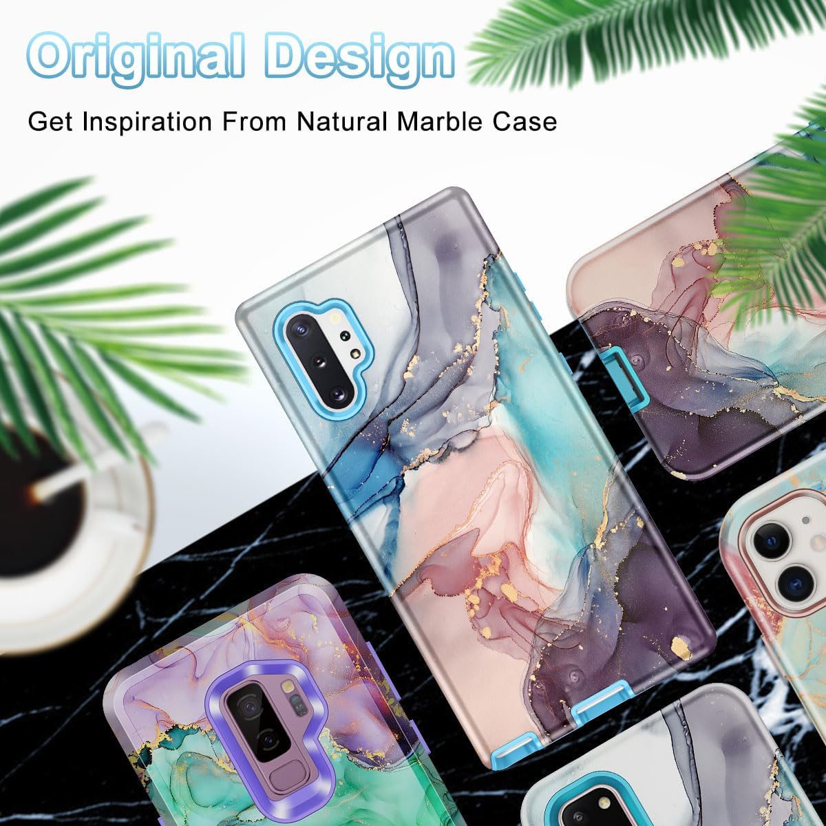 Btscase for Samsung Galaxy Note 10 Plus Case,Marble Pattern 3 in 1 Heavy Duty Shockproof Full Body Rugged Hard PC+Soft Silicone Drop Protective Women Girl Cover for Galaxy Note 10 Plus, Blue Gray - Image 7
