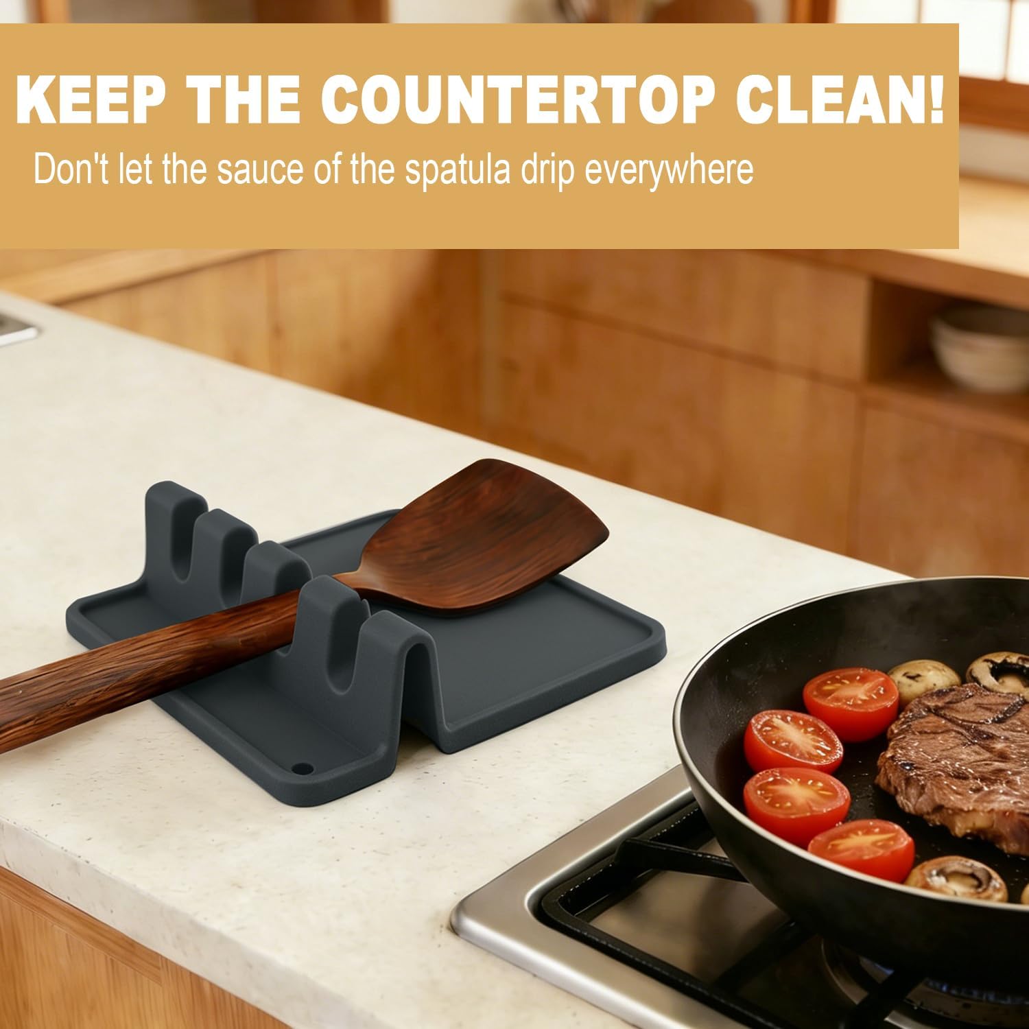 Kitchen Spoon Kitchen Gadget Holder for Ladles Rest Spoon Holder for Stove Top Black 2 Pack (2, Gray)