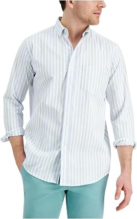 Clubroom Mens White Striped Collared Classic Fit Dress Shirt XL