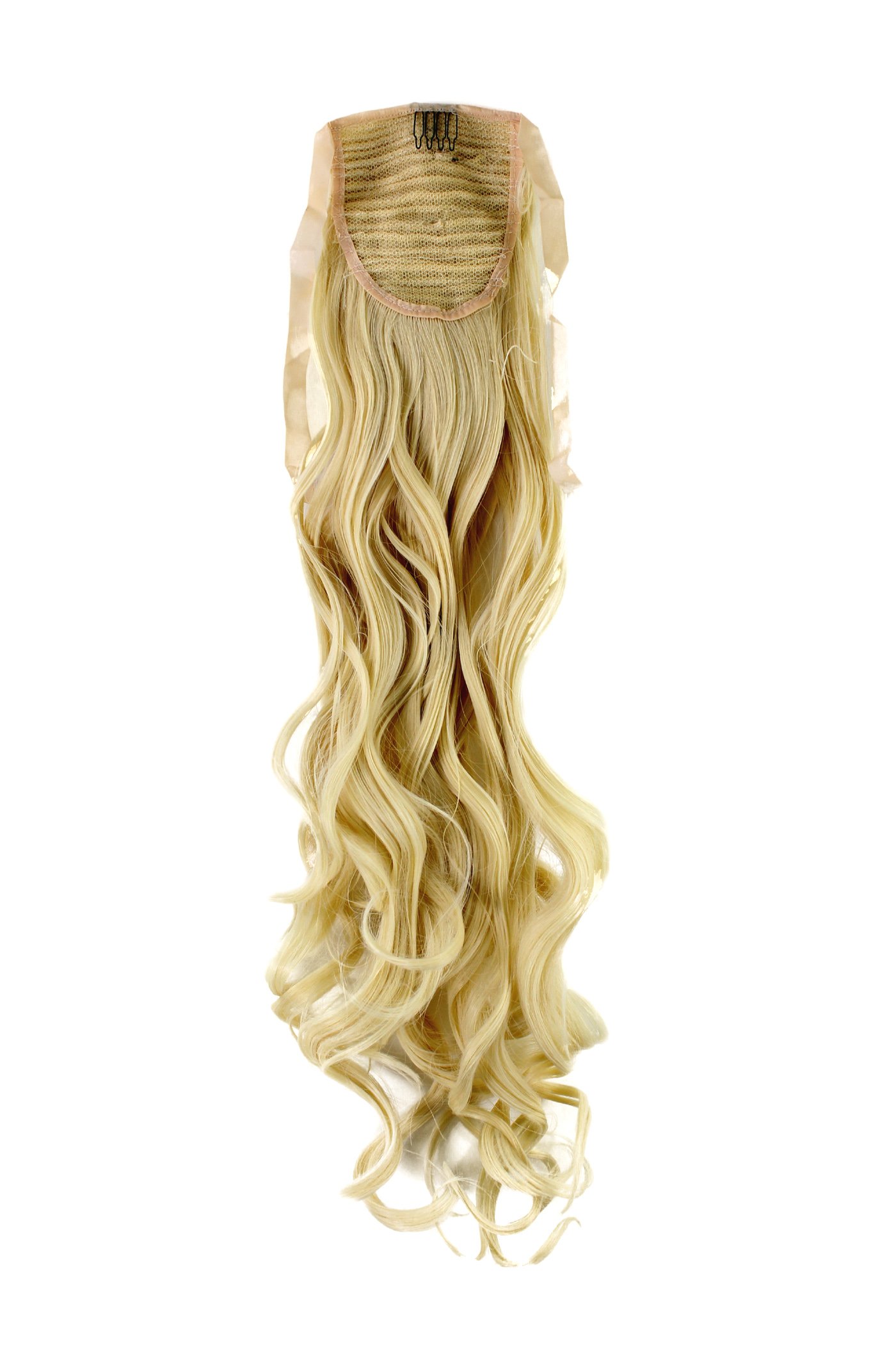 Hairpiece PONYTAIL (comb & ribbon wrap-around system) extension pigtail very long (24 inches) slightly CURLED wavy BRIGHT BLOND YZF-1094HT-88 - Image 2