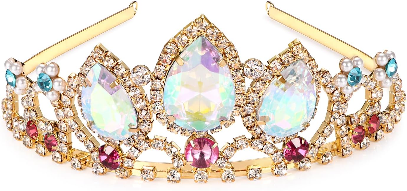 Vinjewelry Princess Crown Halloween Cosplay Hair Accessories Girls Tiara Bridal Wedding Crystal Hair Band Tiara Pageant Tiara Birthday Gifts