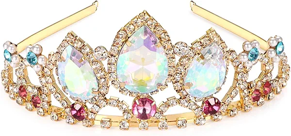 Vinjewelry Princess Crown Halloween Cosplay Hair Accessories Girls Tiara Bridal Wedding Crystal Hair Band Tiara Pageant Tiara Birthday Gifts