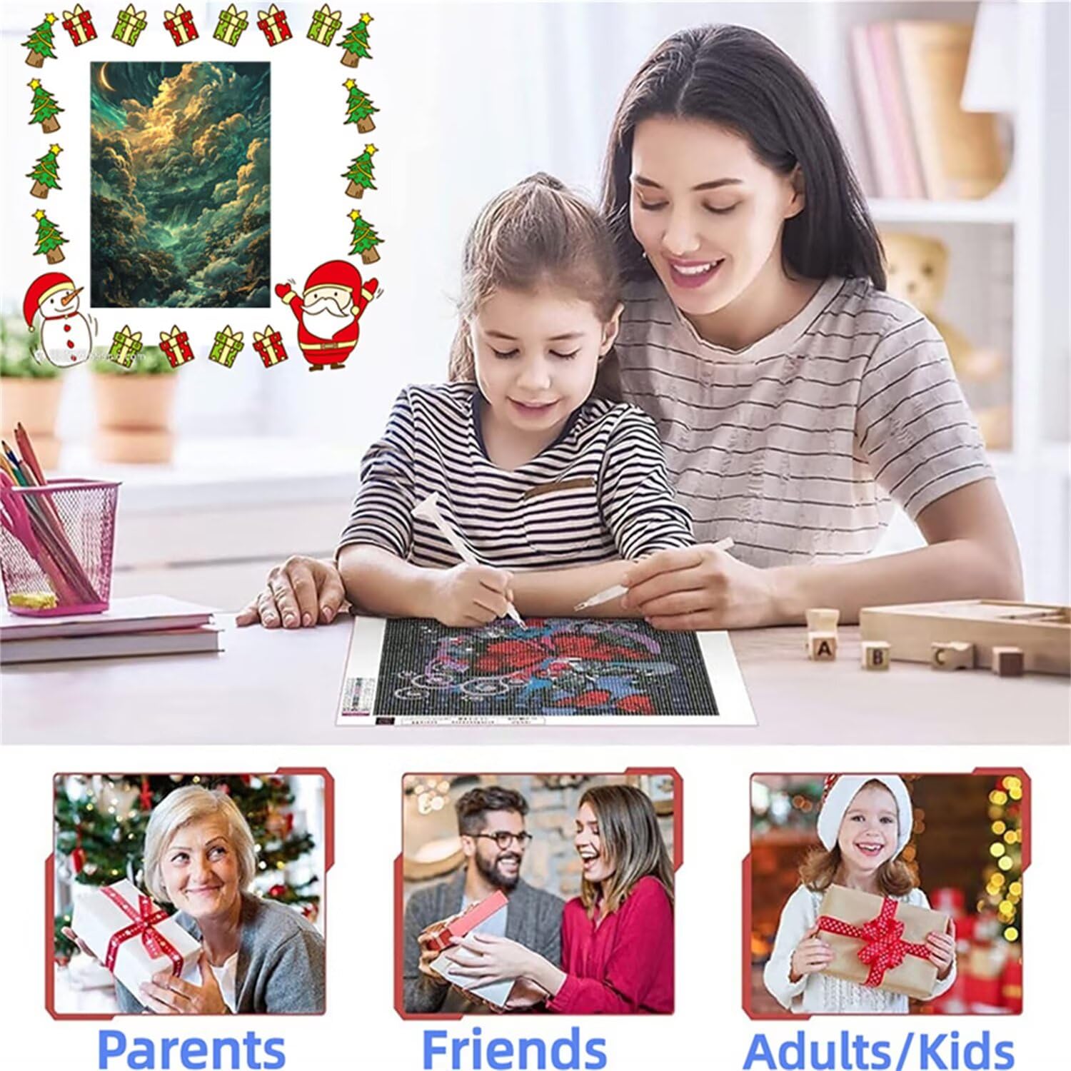 Diamond Painting Chmura Diamentowe Malowanie Dzieci Księżyc Diamentowe Malarstwo Dorosły, 5D Diamenty do Rzemiosła, Diamentowe Rysunki dla Dorosłych Początkujących, Wystrój Domu, Prezenty 60x80cm J0