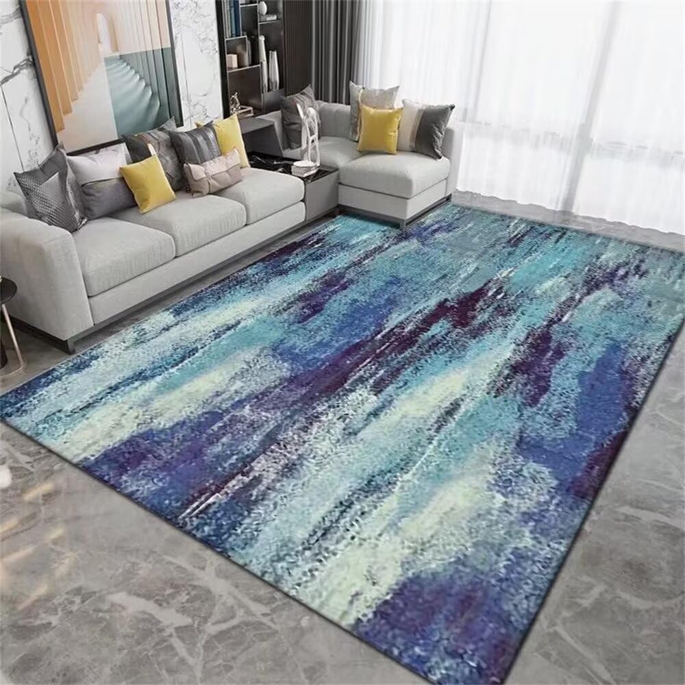 Tapis de salon rectangle bleu moderne minimaliste résistant à l'usure tapis entrée chambre