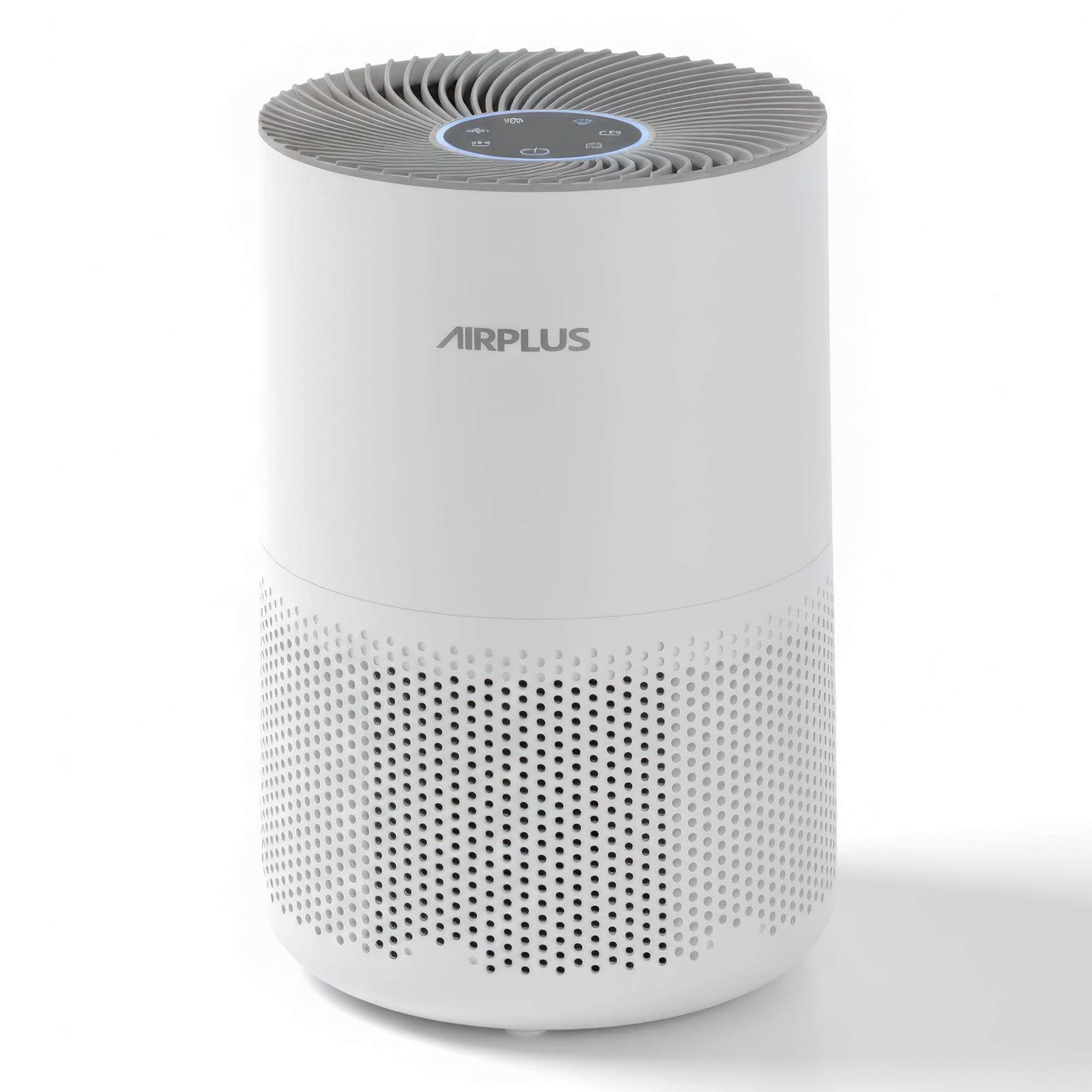 airplus air purifier for home bedroom, covers up to 1073 ft² by 25w high torque motor, 3-in-1 washable filter with hepa sleep mode, cleaner 99.9%, auto mode, child lock, white
