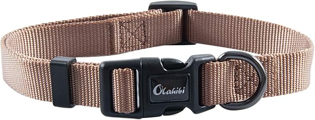 Olahibi Nylon Dog Collar for Small Dogs,Durable,Light Weight,Easy Clean,Easy Dry(S,Brown Collar)