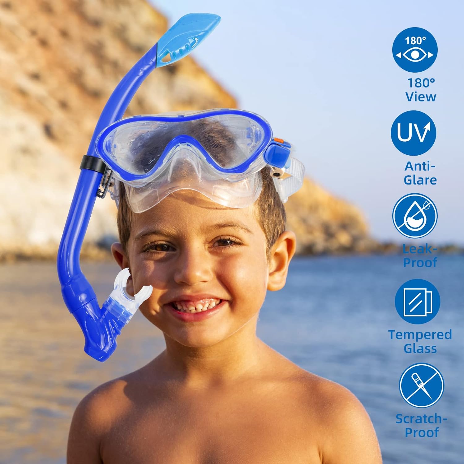 Kids Snorkeling Set - Adjustable Flippers + Panoramic Snorkel Mask + Dry Snorkel Tube + Travel Bags - Suitable for Kids & Juniors, Age 5-14 - Image 2