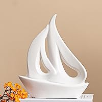 Handmade White Ceramic Sailboat Sculpture - Inspirational Office Desk Decor, Bookshelf & Coffee Table Gift for Athletes & Adventurers