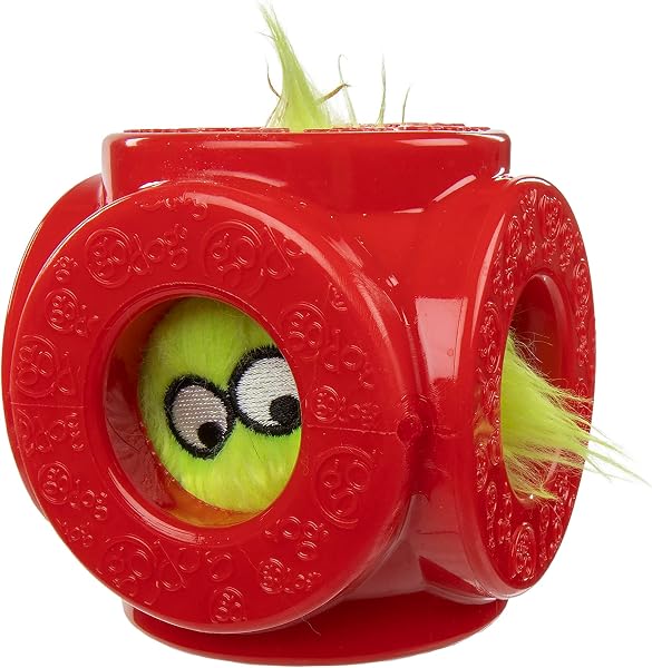 goDog Holiday Collection 2-in-1 Cage Ball Dog Toy with Furballz Squeaky Plush Dog Toy - Red, Small