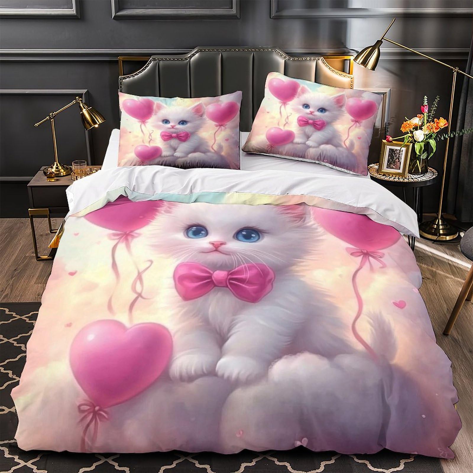 Housse de couette chaton mignon fermeture éclair fini la couette qui glisse