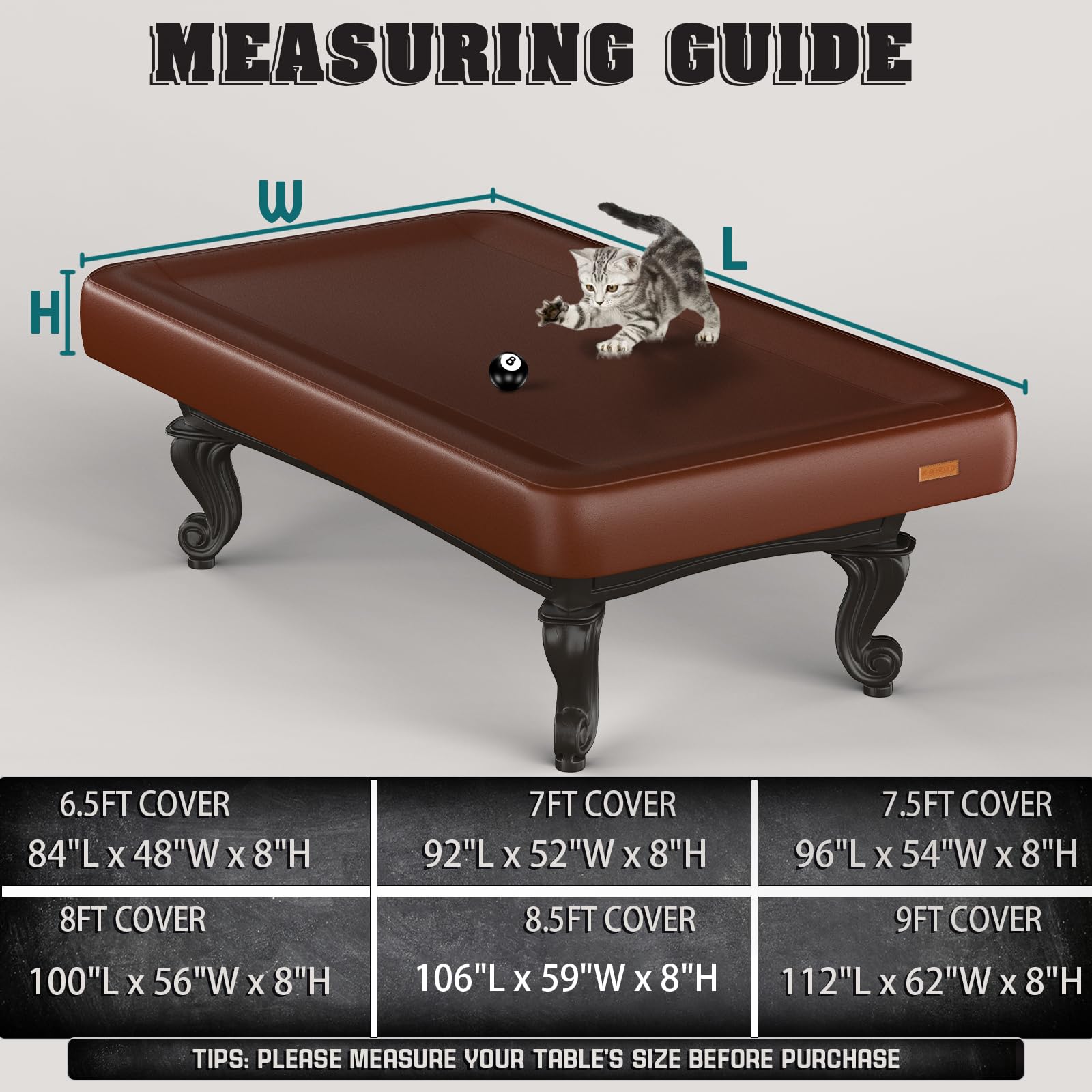 K-Musculo Pool Table Cover, Heavy Duty Leatherette Billiard Table Cover, Waterproof and Tearproof, 7/8/9 Foot Fitted(Brown, 9FT)