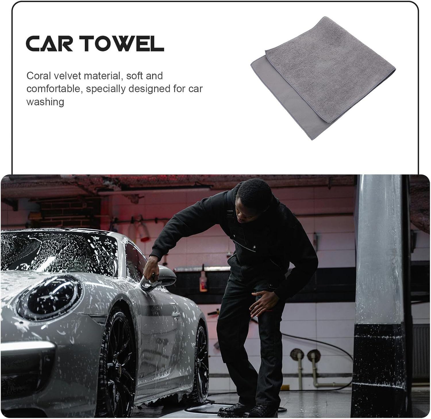 4pcs Super Absorbent Double-Layer Microfiber Car Care Towels 30x60cm Gray Car Wash Drying Cloths for Auto Detailing and Exterior Care