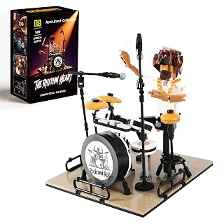 Kit de construction de batteur dynamique – Scène de concert rock de 428 pièces avec figurine articulée et batterie réglable, modèle de collection pour adultes pour les amateurs de musique - Les Beatles, Paul McCartney, John Lennon, RIngo Starr, George Harrison