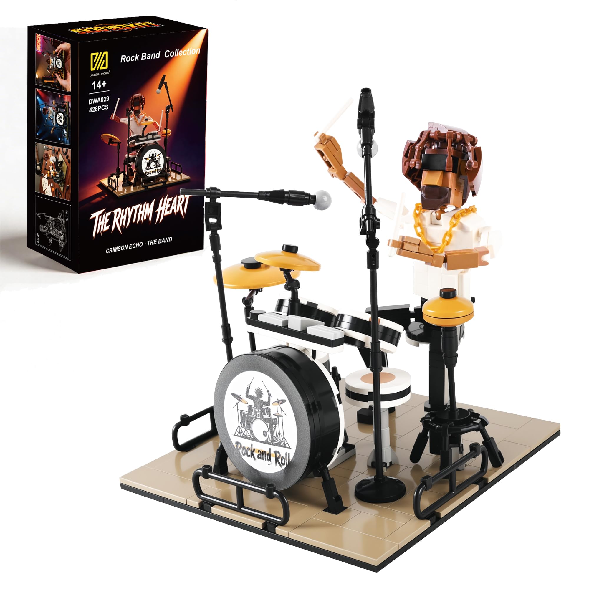 Kit de construction de batteur dynamique – Scène de concert rock de 428 pièces avec figurine articulée et batterie réglable, modèle de collection pour adultes pour les amateurs de musique - Les Beatles, Paul McCartney, John Lennon, RIngo Starr, George Harrison Kit de construction de batteur dynamique – Scène de concert rock de 428 pièces avec figurine articulée et batterie réglable, modèle de collection pour adultes pour les amateurs de musique