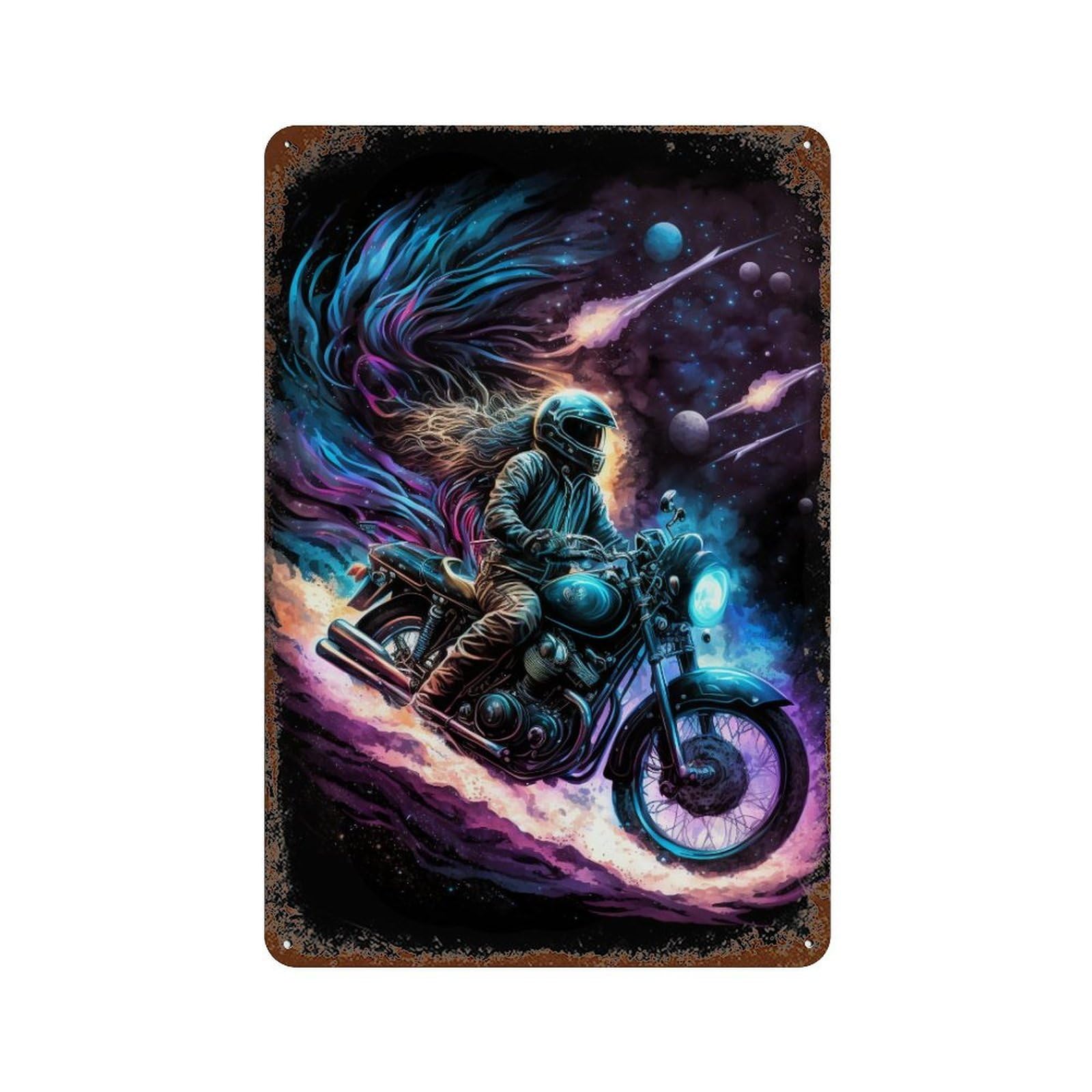 Motorcycle Galaxy Ride Rusty Metal Tin Sign 11.8"x7.9", Rustic Home Decor for Garage, Pub Or Kitchen