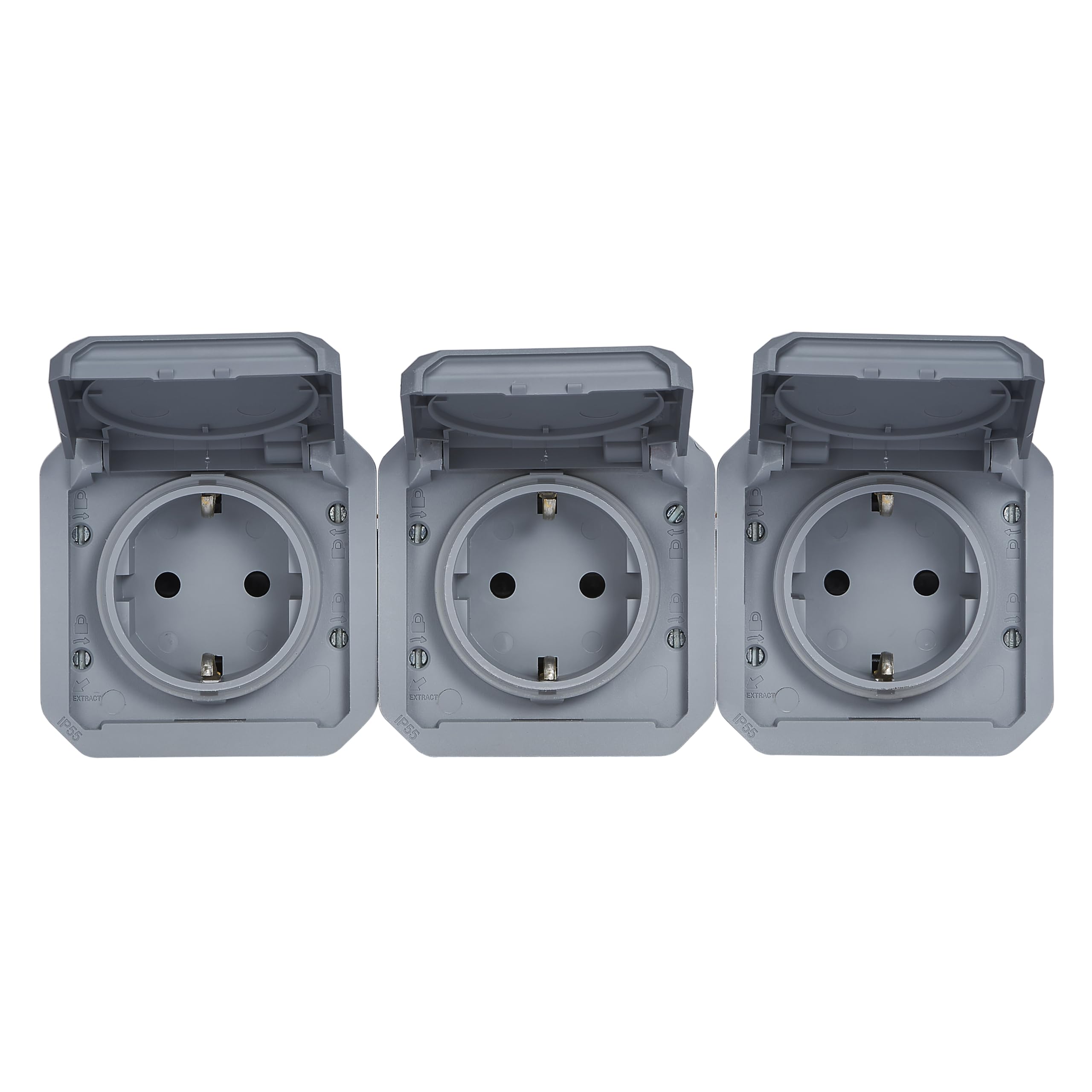 LEGRAND, Plexo New 069578L Prise pour pièces humides, 3 prises, Schuko St., avec couvercle à charnière, protection tactile, pré-câblée, horizontale, I