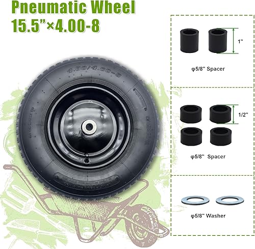 Miniatura 3 de 2-Pack 4.804.00-8" Pneumatic Wheelbarrow Wheel and Tires with 3"- 7" Center Hub and 58" Bushings for Wheelbarrow and Yard Cart Garden Wagon