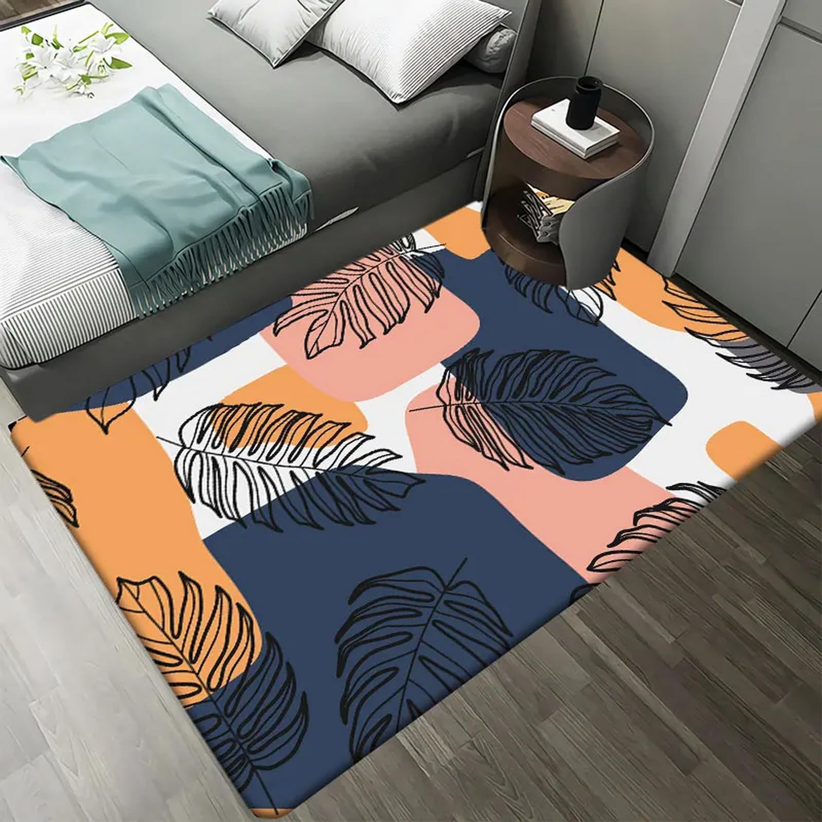 Tapis flanelle imprimé 3D antidérapant 100x200 pour décoration de chambre et salon lavable