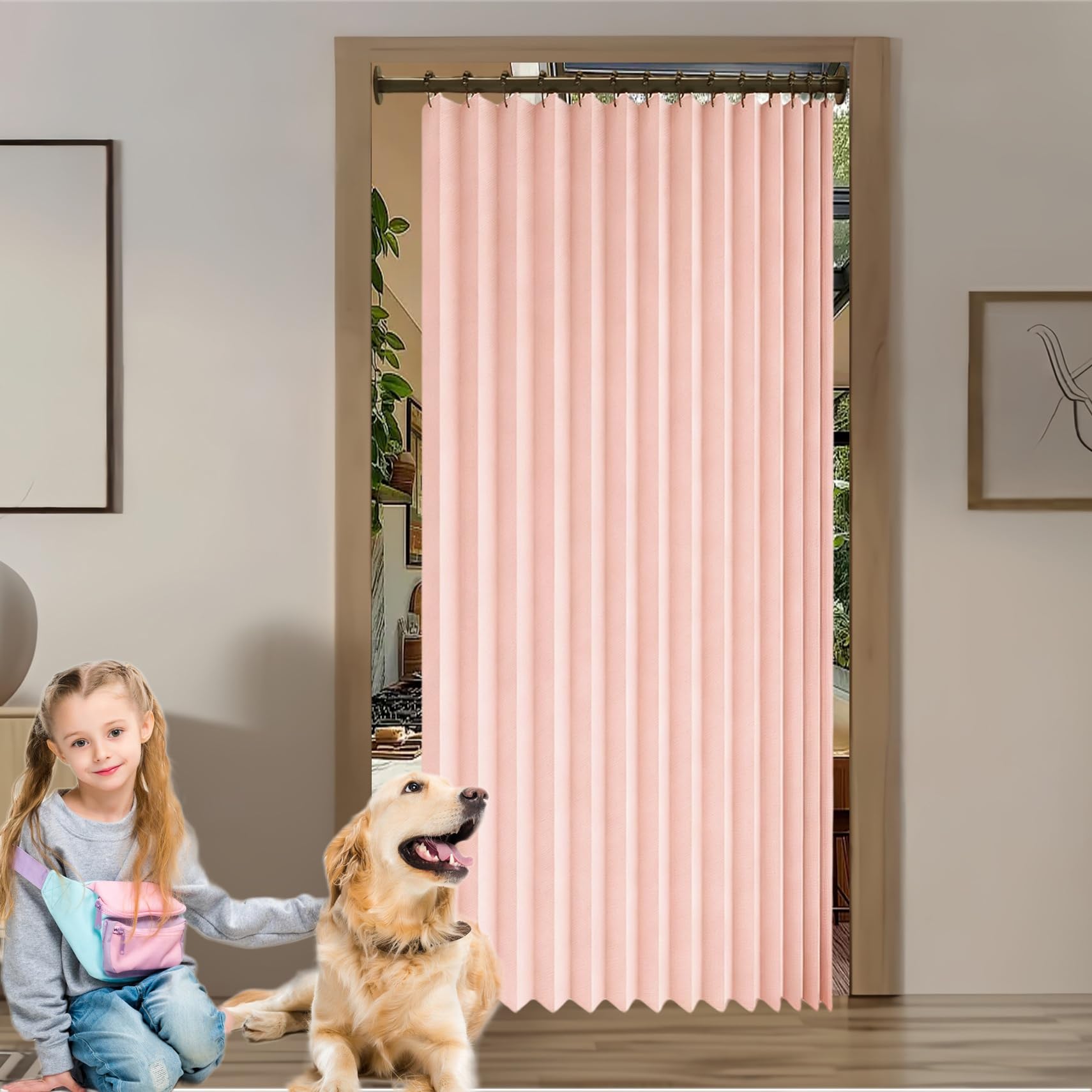 Rideau magnétique anti froid imperméable rose pour isolation de porte