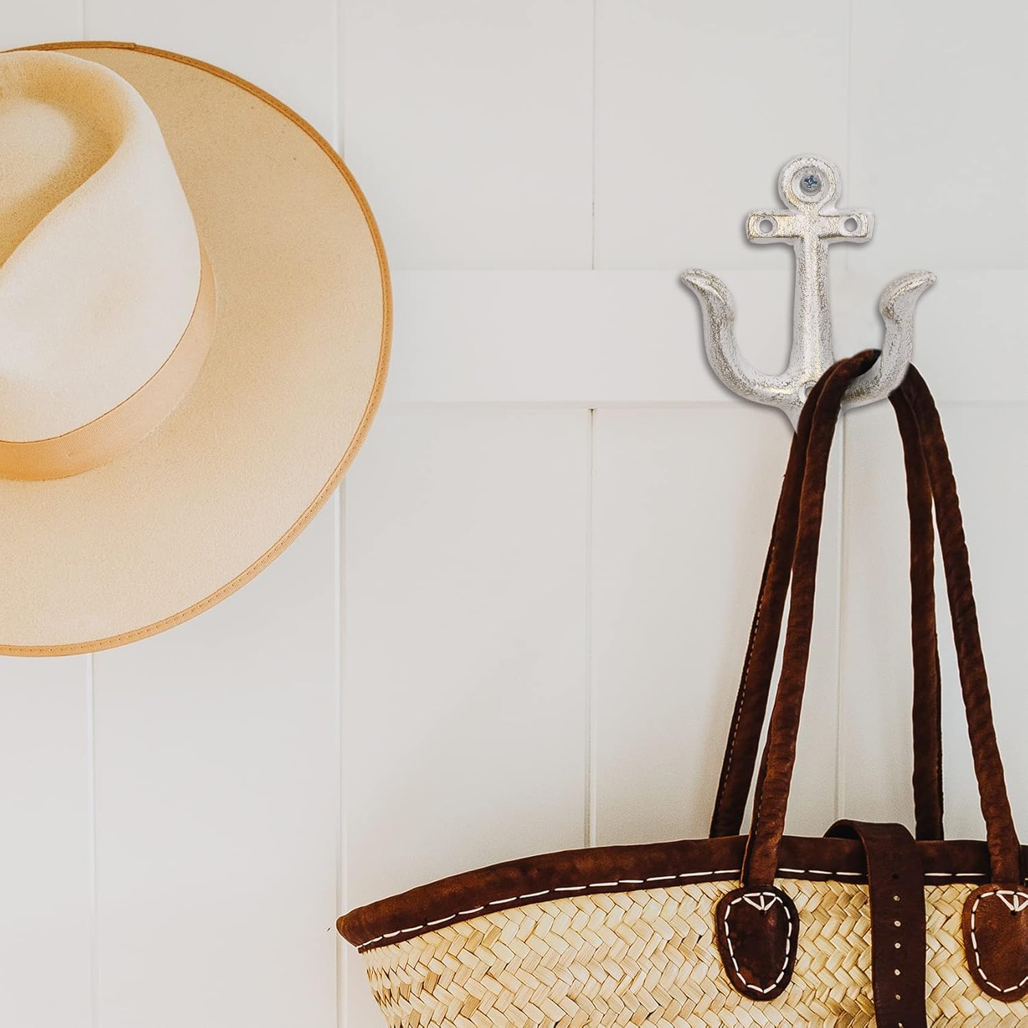 XINGYAN Vintage Rustic Cast Iron Nautical Sea Anchor Design Wall Hooks,Home Coat Rack,Decorative Wall Mounted Antique Shabby Chic Metal Bathroom Towel,Coat Hooks,Hanger,Screws Inside (Beige[4pcs]) - Image 6