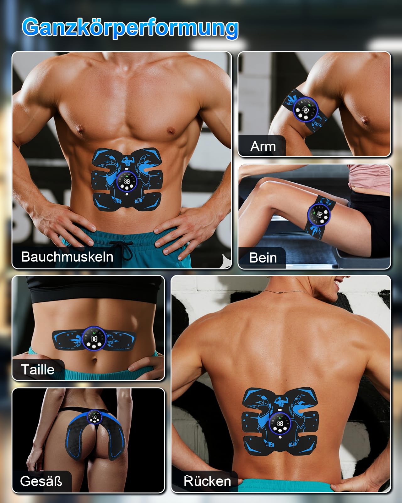 EMS Trainingsgerät, 8 Modi & 29 Intensitäten, Bauchmuskeltrainer EMS Trainingsgerat, Bauchtrainer, 12 Stück Ersatz-Hydrogels, USB Wiederaufladbar EMS Bauchtrainer Ganzkörper ABS/Bauch/Arm/Bein