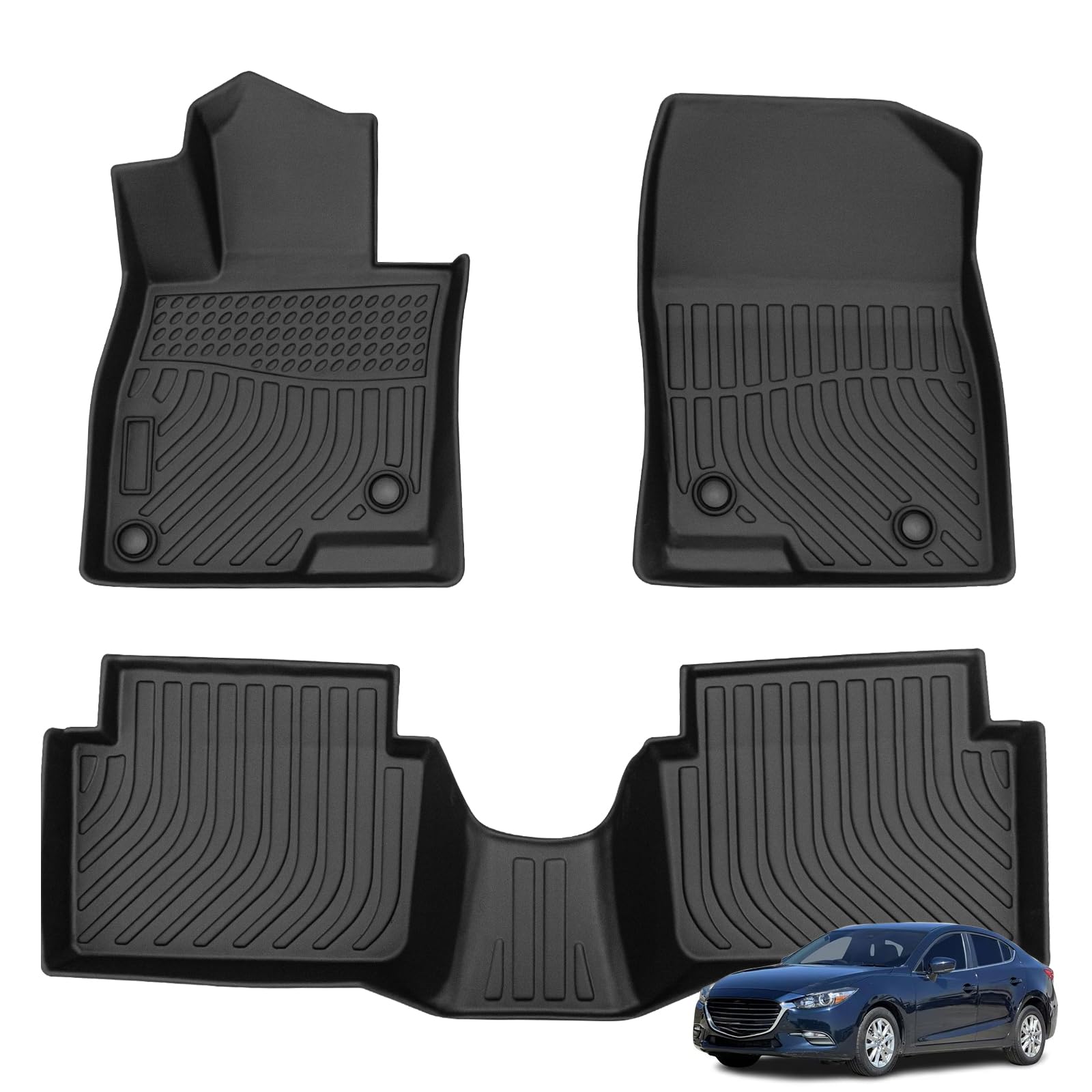 Floor Mats for 2014-2018 Mazda 3 All Weather Automotive TPE Floor Liners Anti-Slip Waterproof Front &amp; Rear Row Accessories (Car Mats)
