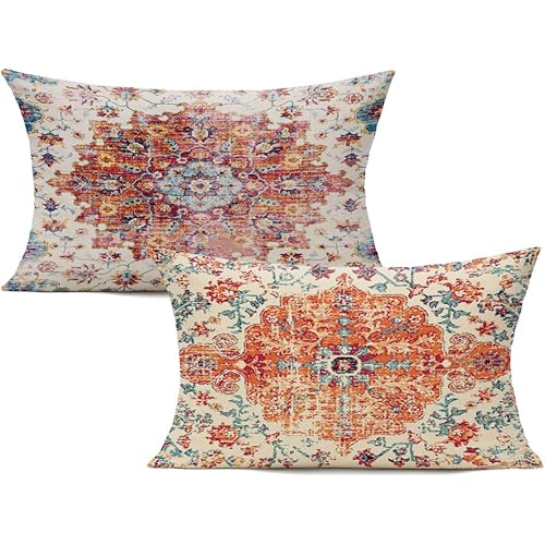 VAKADO 12X20 Lumbar Throw Pillow Covers Set of 2 Fall Orange Decorative Outdoor Boho Farmhouse Vintage Rust Cushion Cover for Couch Home Decor Living Room