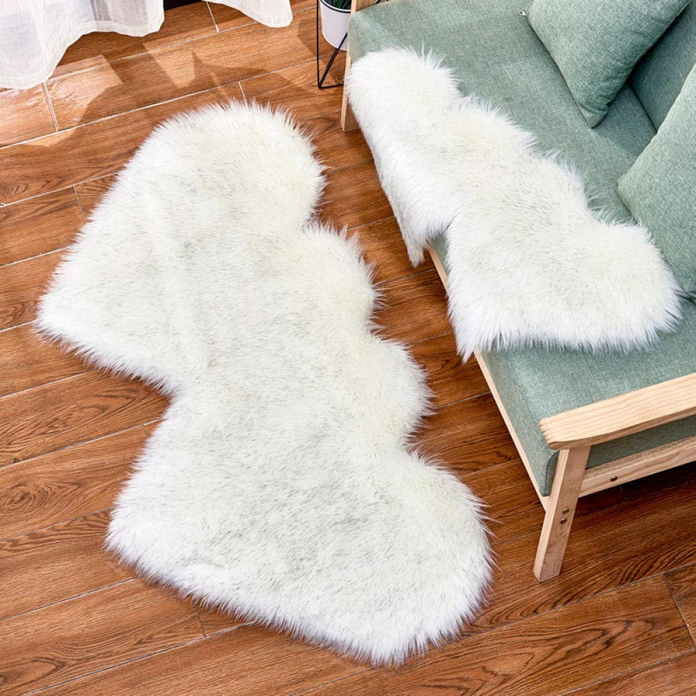 Peau de Mouton synthétique,Cozy Sensation comme véritable Laine Tapis en Fourrure synthétique, Fluffy Soft Longhair Décoratif Coussin de Chaise Canapé Natte Double Coeur 90 * 180cm