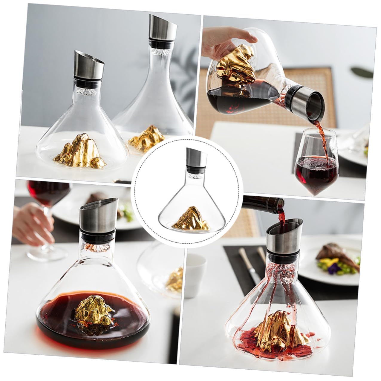 TOYANDONA Decanter e Funzione di Aerazione Veloce Colore Oro da 1500ml per in Cristallo Design per Degustazioni e Occasioni Speciali