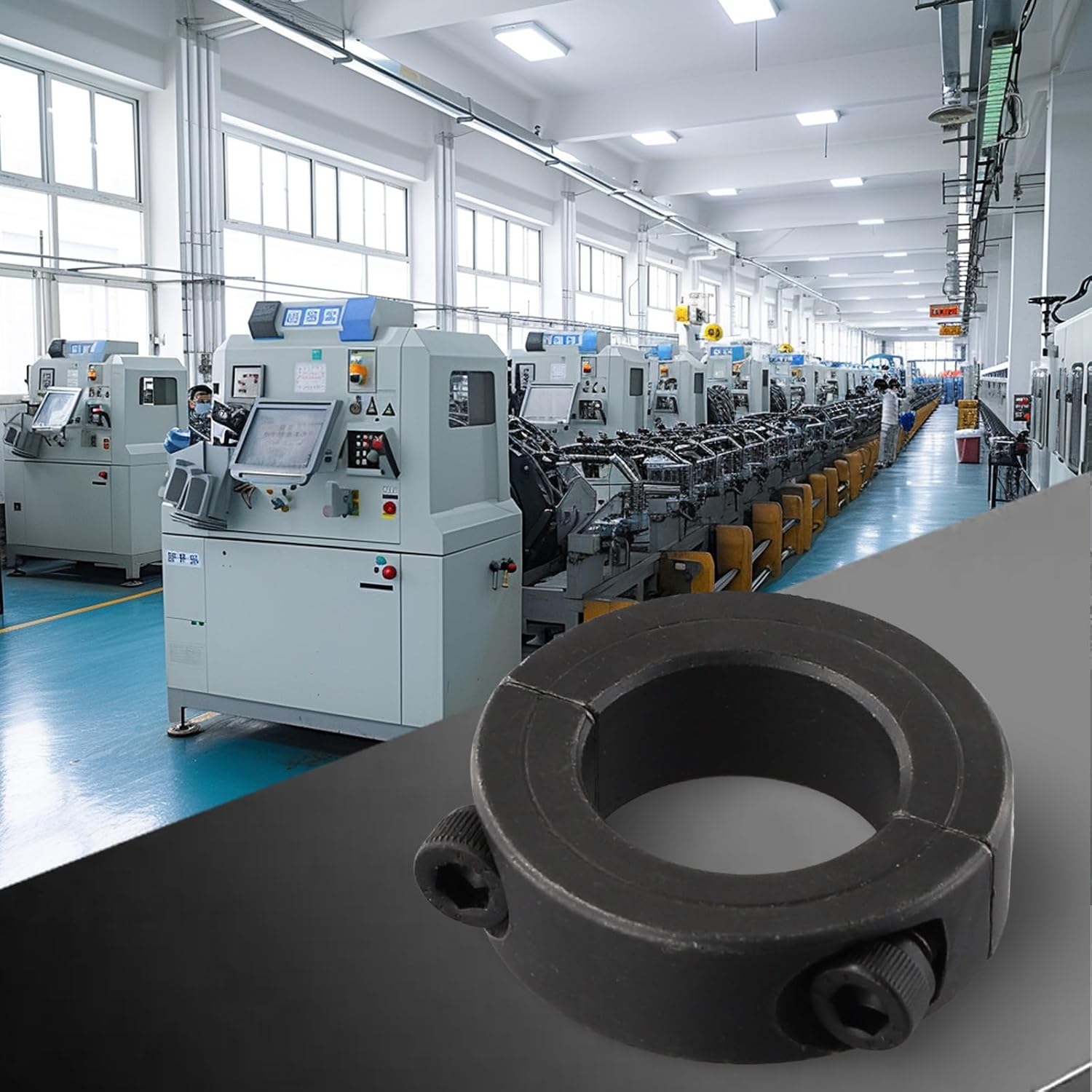 10-40mm Secure Shaft Clamping Ring, Split Shaft Collars, Shaft Collar Double Split Axle Collar Clamp Of Metal Set Screw, Black(40mm)