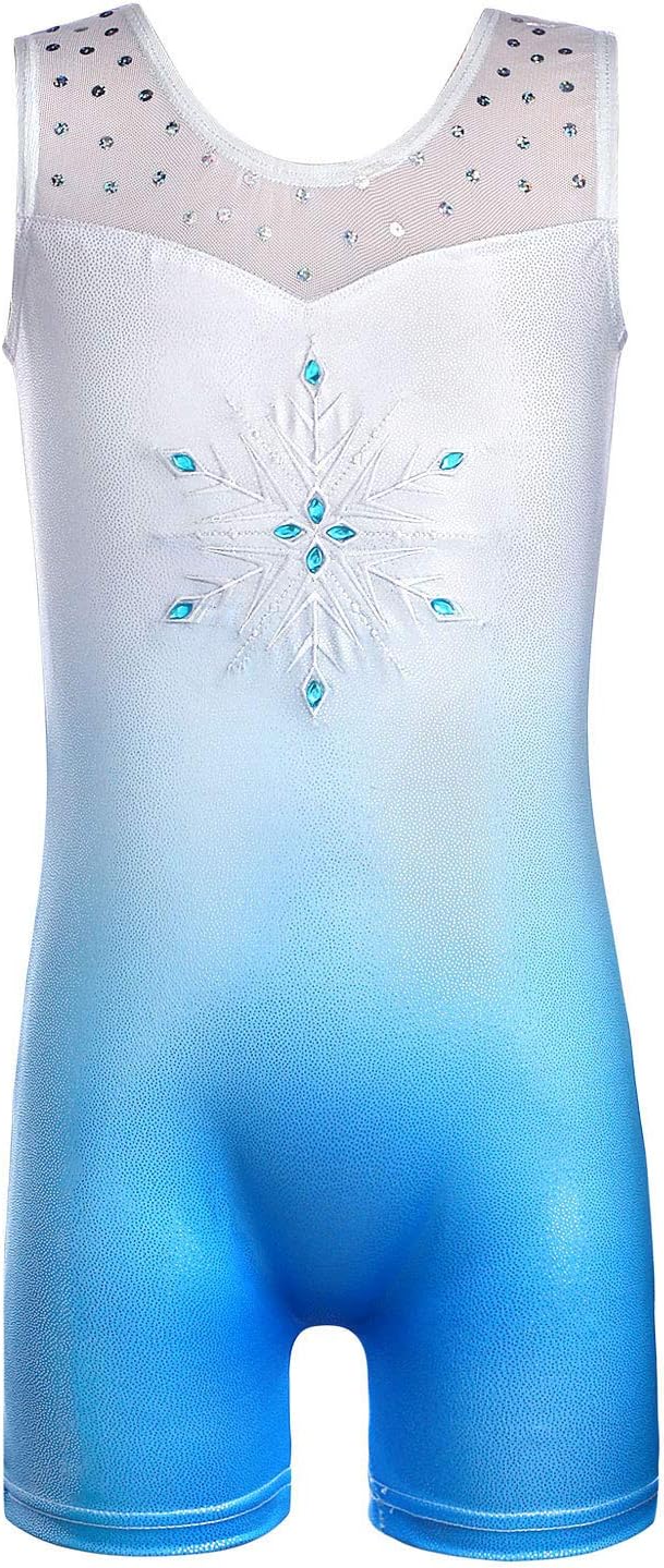 HOZIY Leotards for Girls Gymnastics Kids Children Biketard Snowflake Ribbon Blue Purple Hot Pink Sparkle