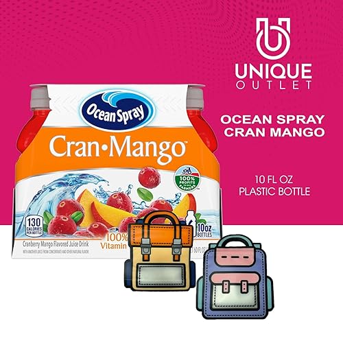 Miniatura 4 de OceanSpray - Paquete de 24 botellas de plástico Cran Mango Juice Drink de 10 onzas líquidas + 2 bolsas de aperitivos de Unique Outlet Brand
