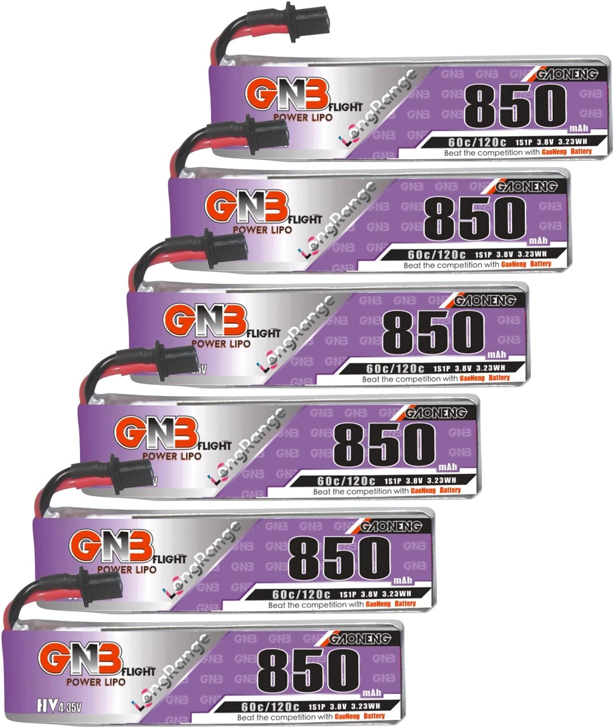 GAONENG6pcs GNB 850mAh 1S LiPo Battery 60C 120C 3.8V with A30 Connector for Tinyhawk Brushless 75mm FPV Drone Emax Tinyhawk S Happymodel Mobula6 HGLRC Petrel 75Whoop Spare RC Parts