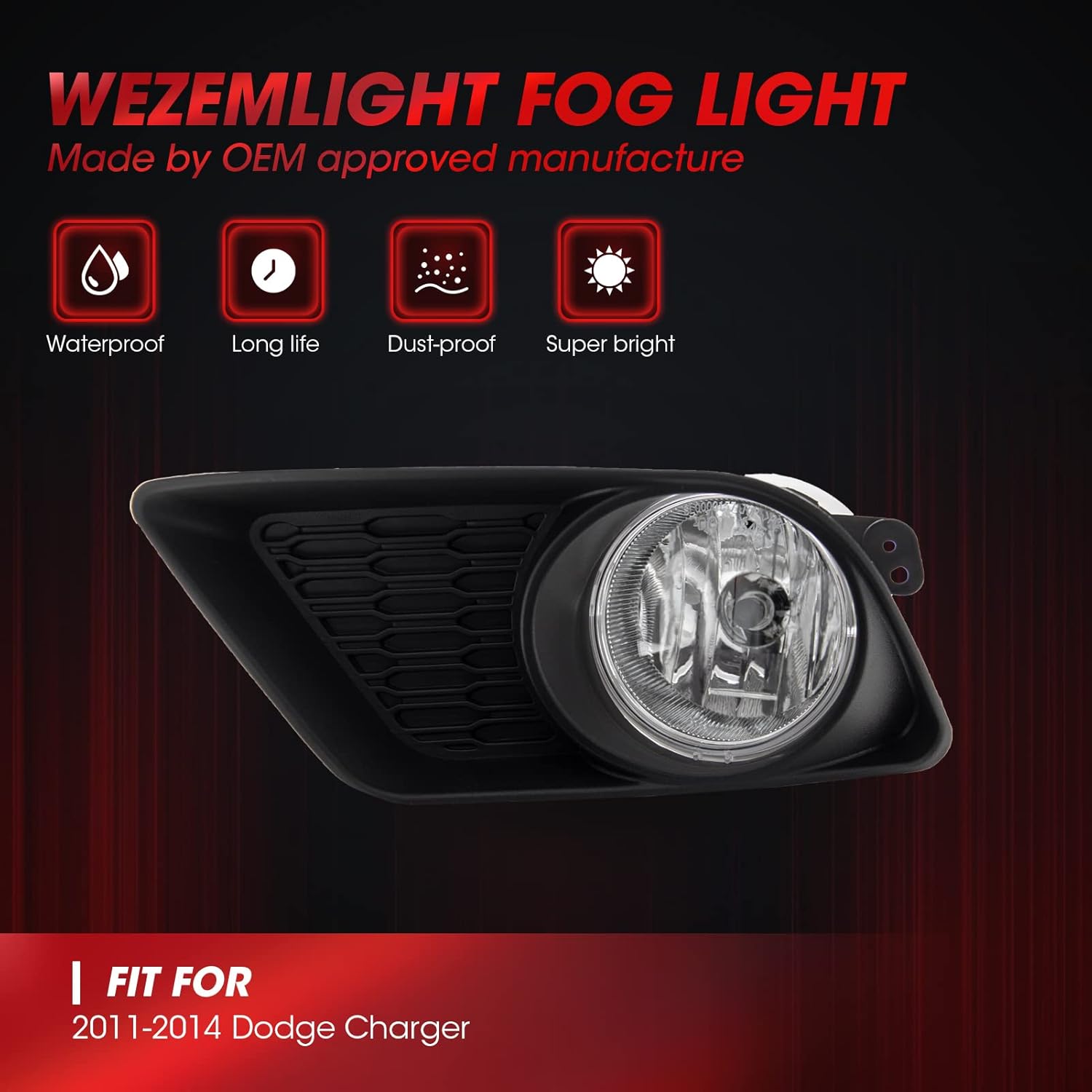 Fog Light Assembly Replacement For 2011-2014 Dodge Charger With H8 12V 35W Halogen Bulbs​(Clear Lens)