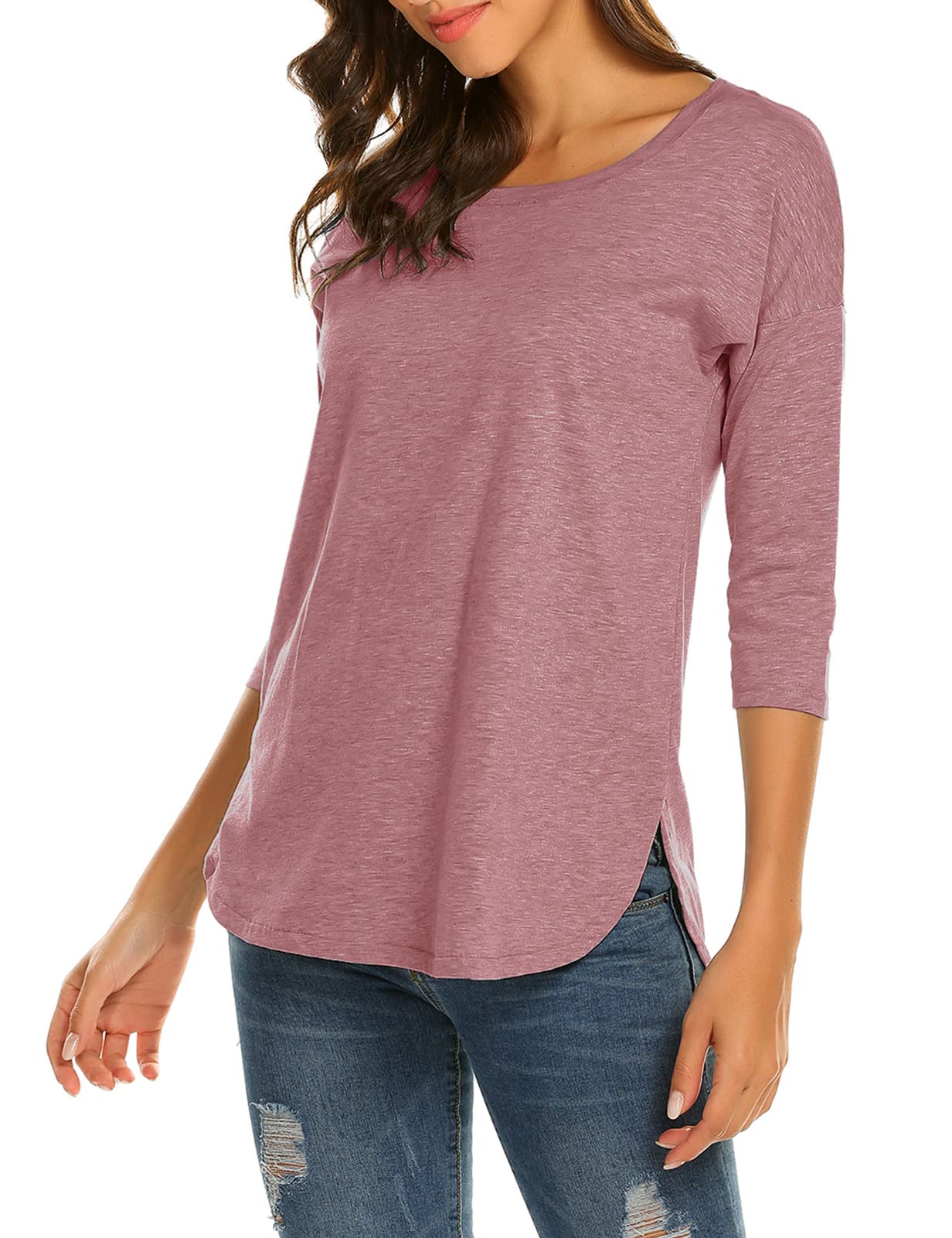 Sherosa Women's Casual 3/4 Sleeve Loose Tunic Tops Scoop Neck T-Shirt