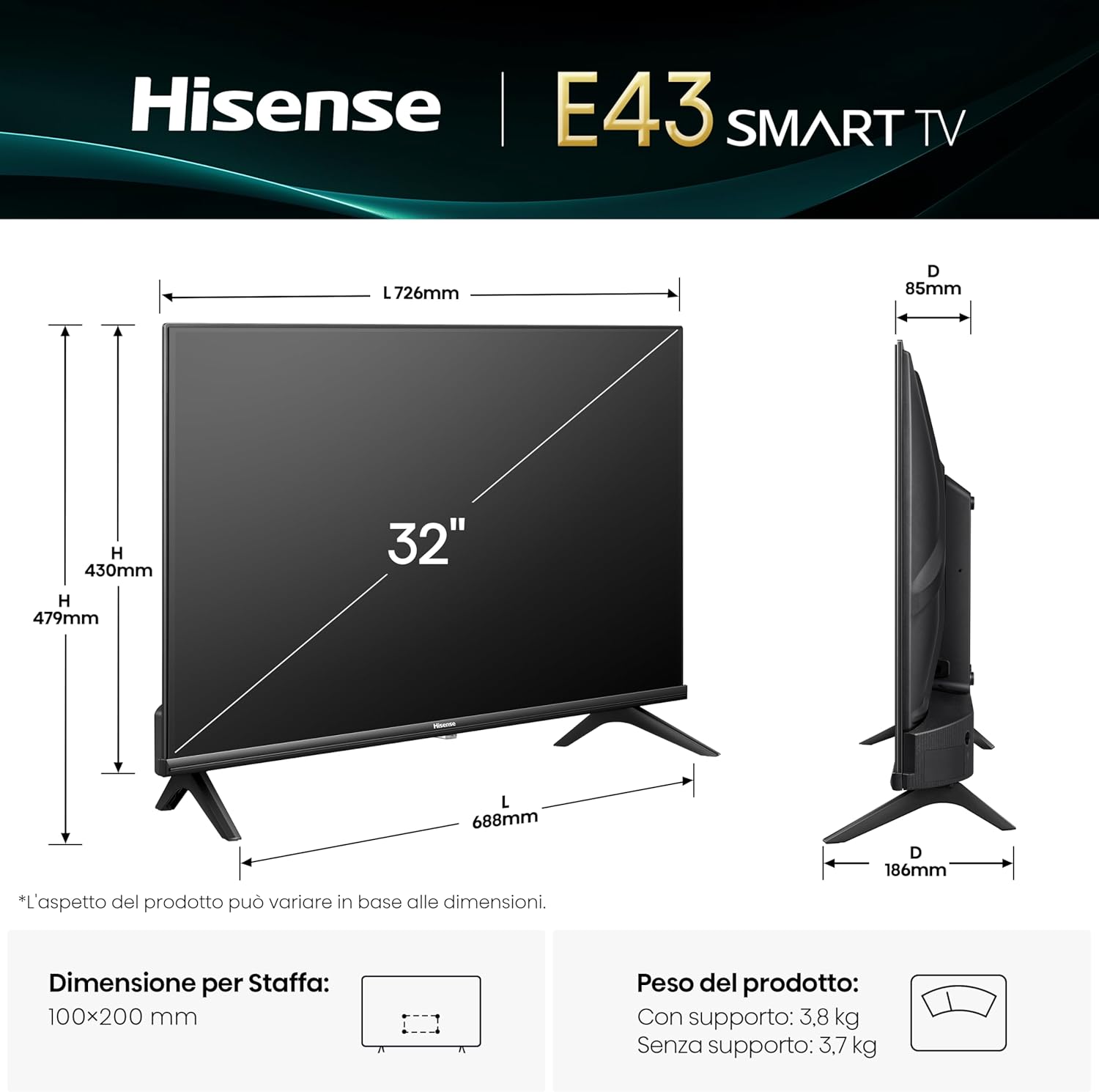 Diagram showing TV dimensions and stand installation