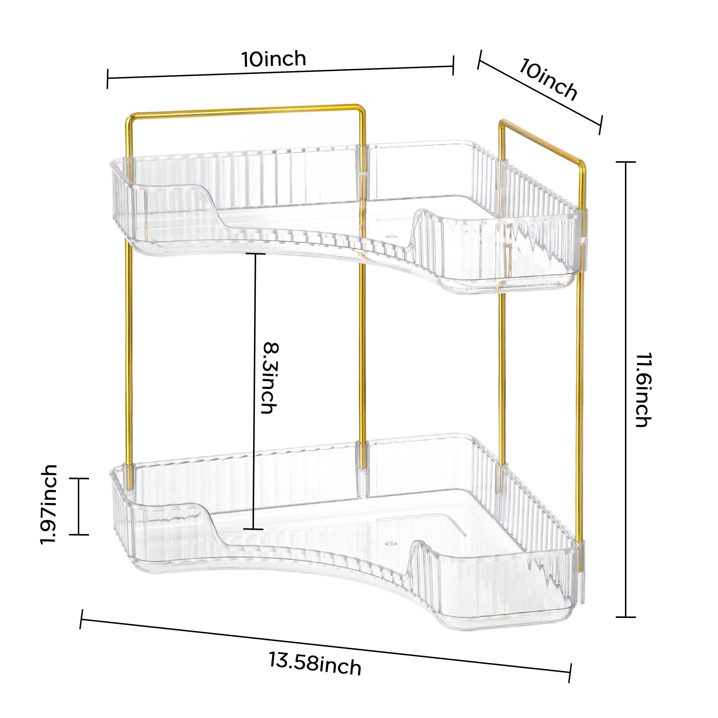 HBlife 2 Tier Corner Bathroom Organizer, Makeup Organizer Skincare Storage Perfume Tray for Bathroom, Dresser, Vanity, Clear
