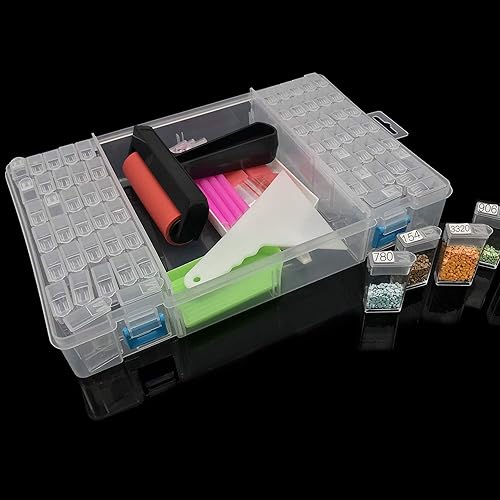 Vista 38 de ARTDOT 56 contenedores de almacenamiento para kits de arte de diamantes para adultos, paquete de 2 contenedores portátiles de almacenamiento