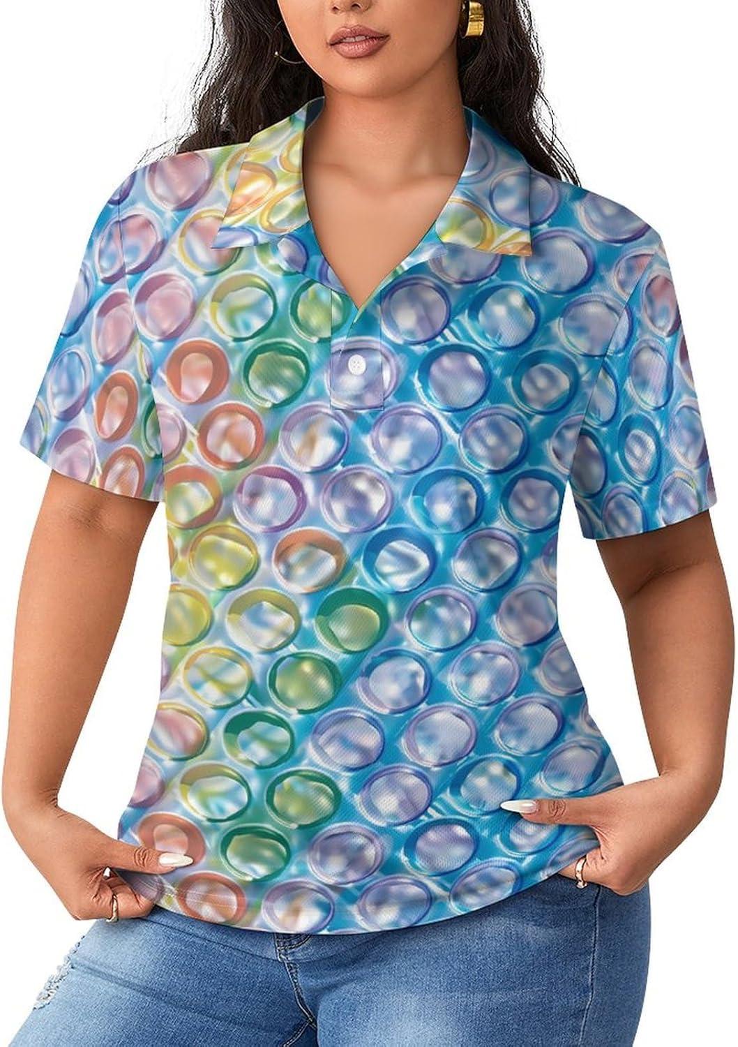 Colorful Bubble Wrap Funny Women's Short Sleeve Shirt Golf Tennis Sports Shirts Tops Straight Blouses
