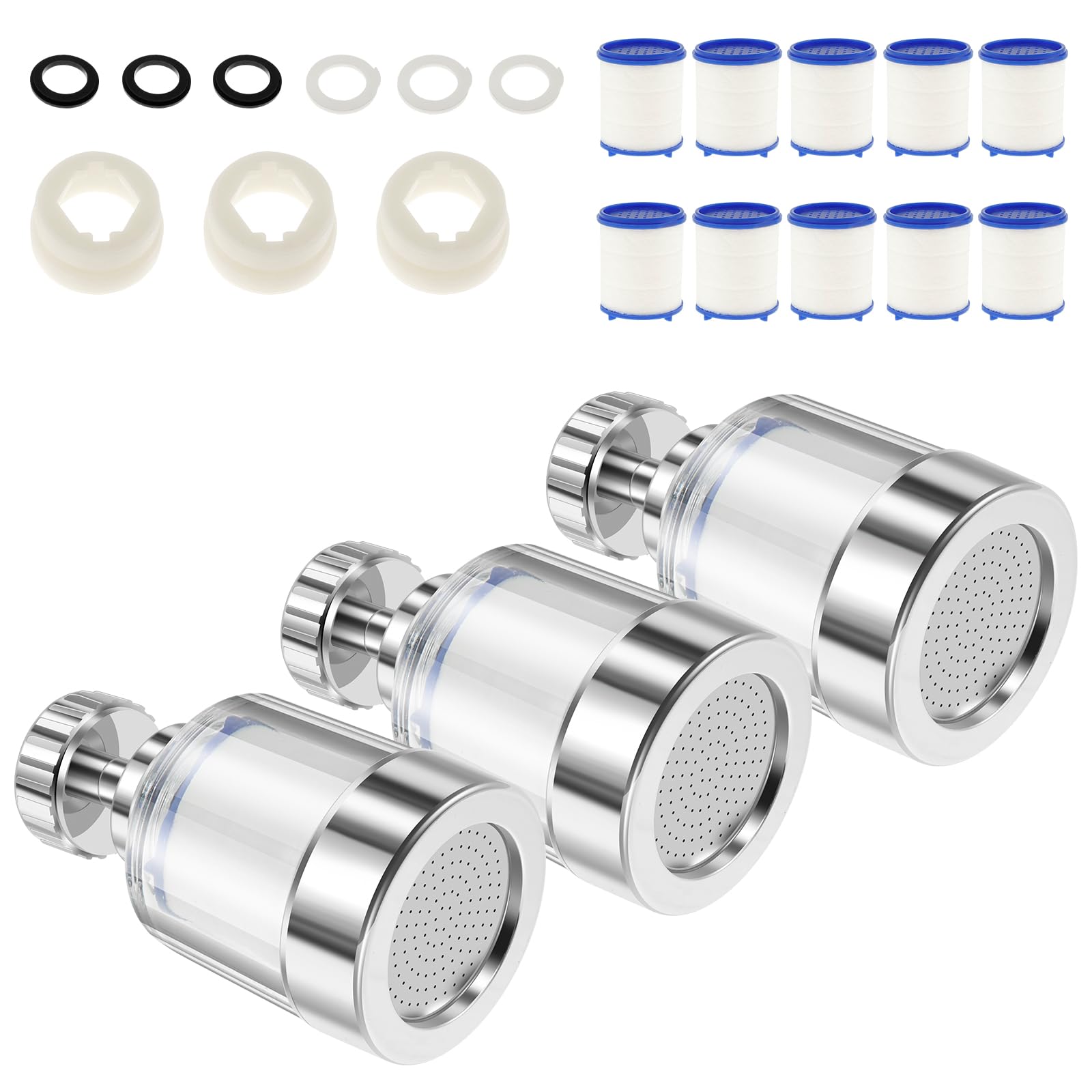 3 Pcs Sink Filter Water Faucet, 360° Rotating Faucet Filter Purifier, Universal Bathroom Sink Filter, Versatile Kitchen Faucet Water Filter for Removing Lead Sediments Heavy Metals Hard Water