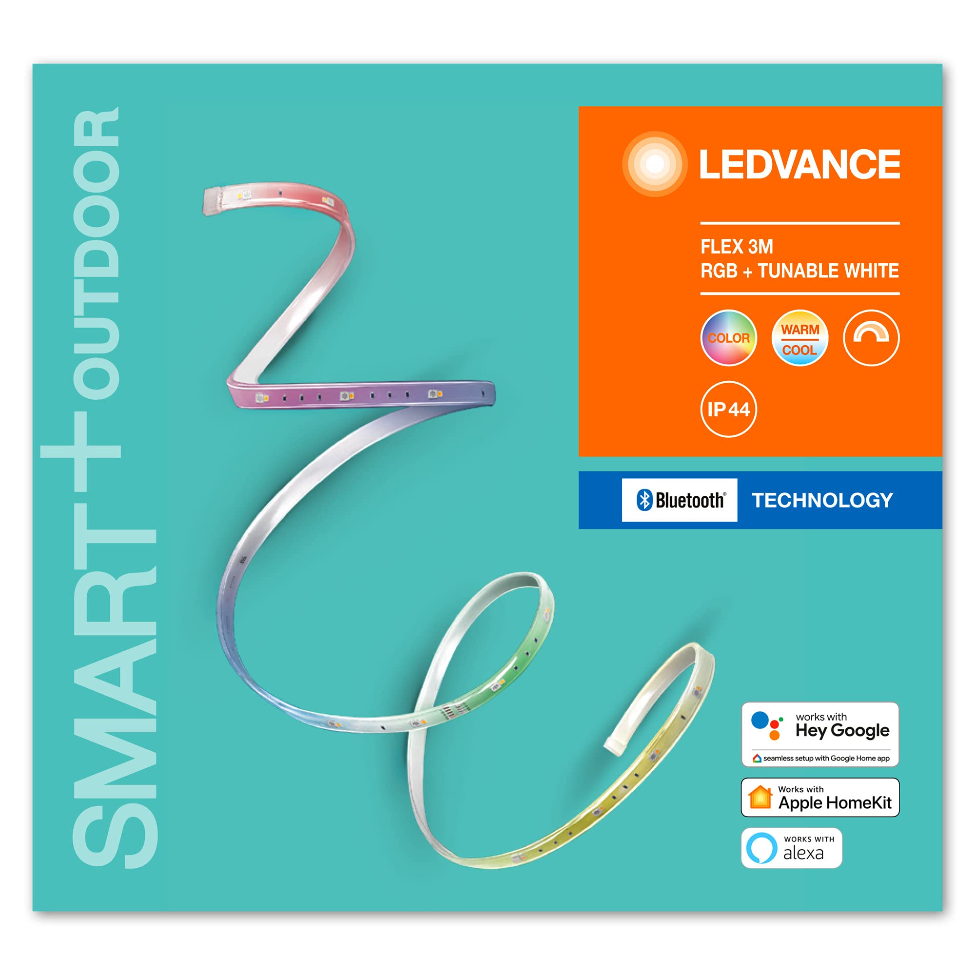 LEDVANCE Smartes RGB LED-Lichtband (3 Meter) für Aussen, speziell für Alexa, ZERO TOUCH SETUP - einfache Einrichtung nur per Klick, RGBW Farben änderbar, Lichtfarbe änderbar (2000-6500K), ZTS-ready
