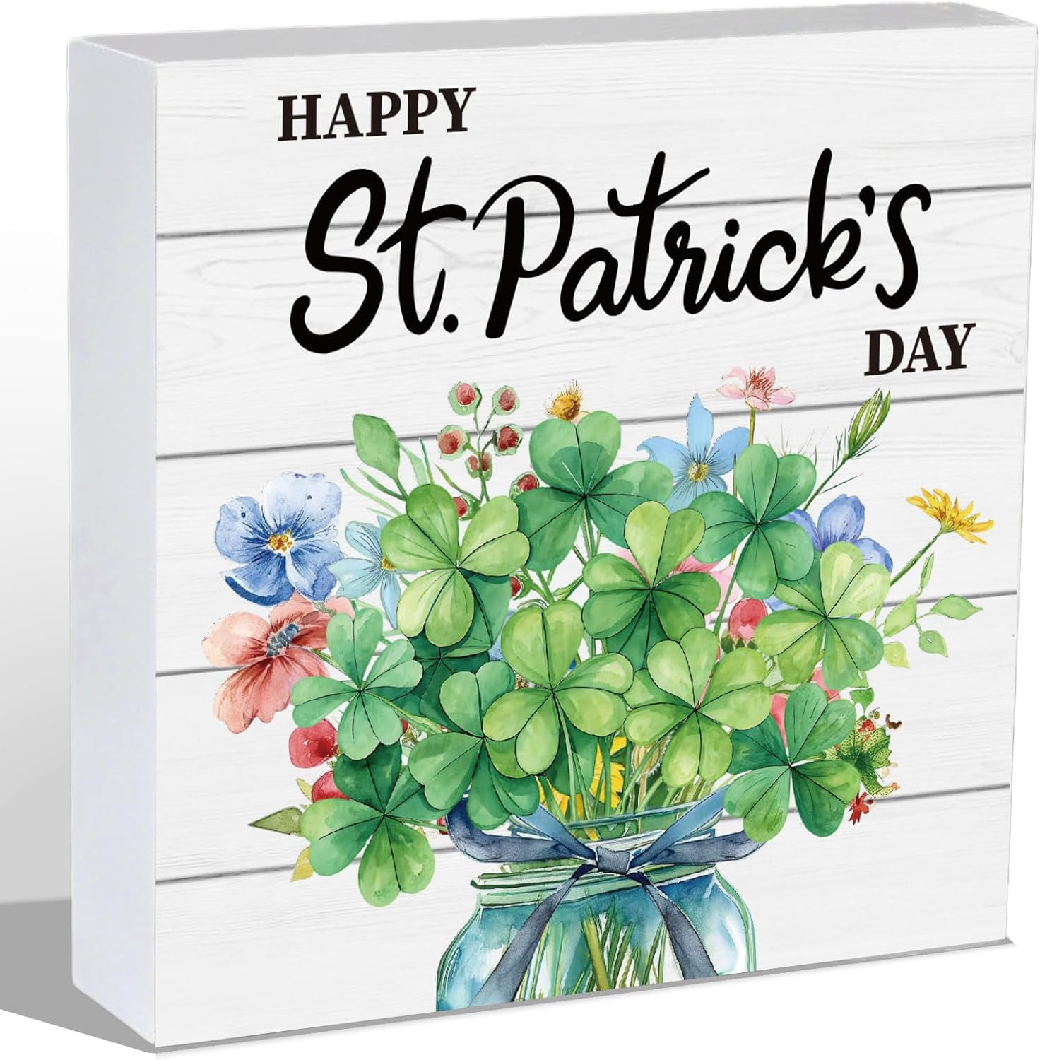 St Patricks Day Decorations St Patricks Day Decor Indoor Table Rustic Shamrocks Flowers Home Room Office Bathroom Wood Sign Wooden Shelf Desk Decor Season Sign House Warming Gifts 5.9 x 5.9 Inch