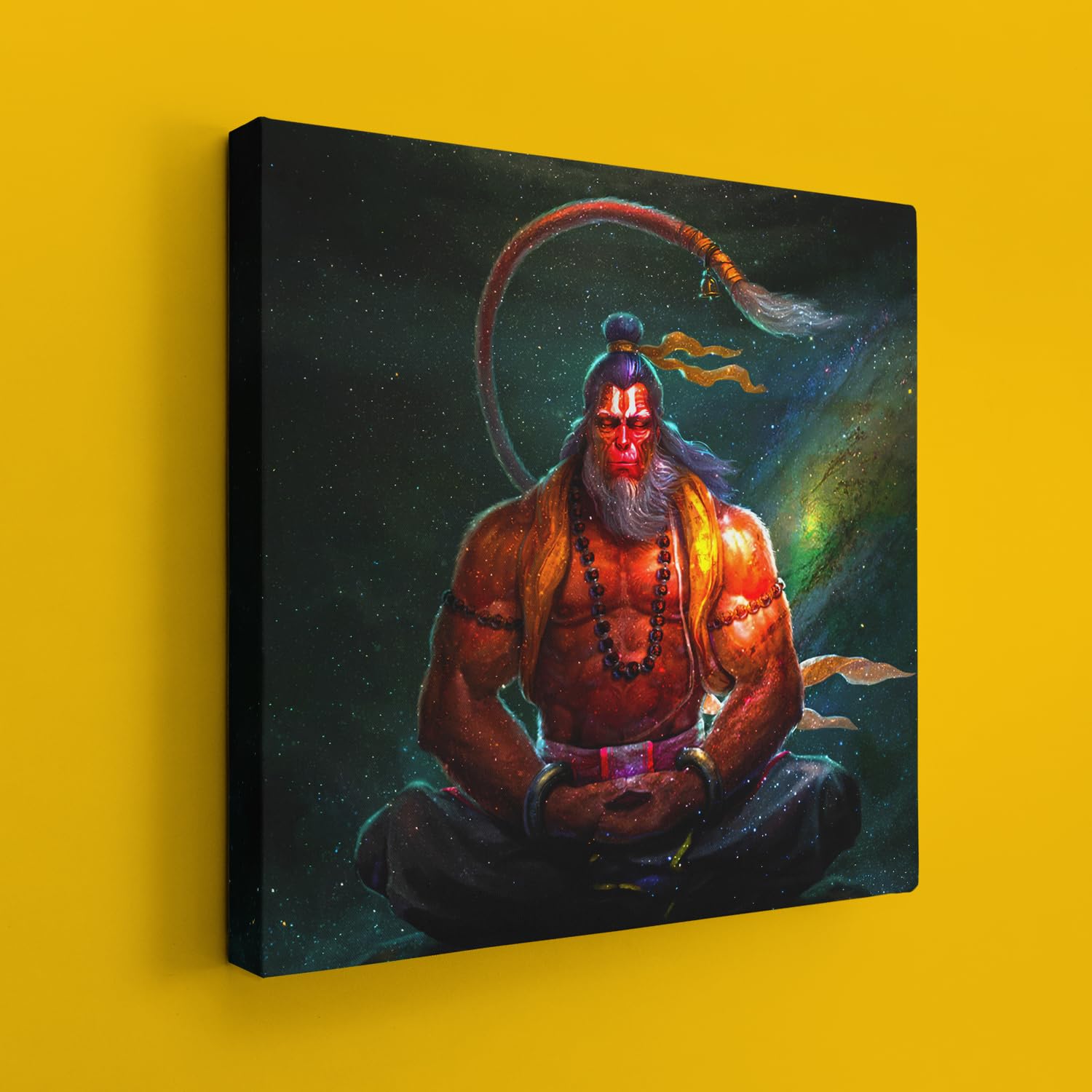Ritwika's Wall Art Of Meditating Lord Hanuman - Gallery Wrapped Canvas Painting | Perfect For Festival Home Decor and Gift | In Two Sizes 16" x 16" or 20" x 20" Inch, Set of 1