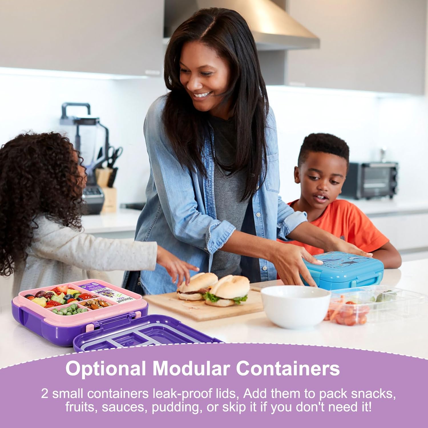 Caperci Bento Box for Kids - Leak-Proof Toddler Lunch Box Container with 2 Modular Containers & 4 Compartments, Hold 4.8 Cups, Portable Handle, BPA-Free, Microwave/Dishwasher Safe (Unicorn) - Image 5