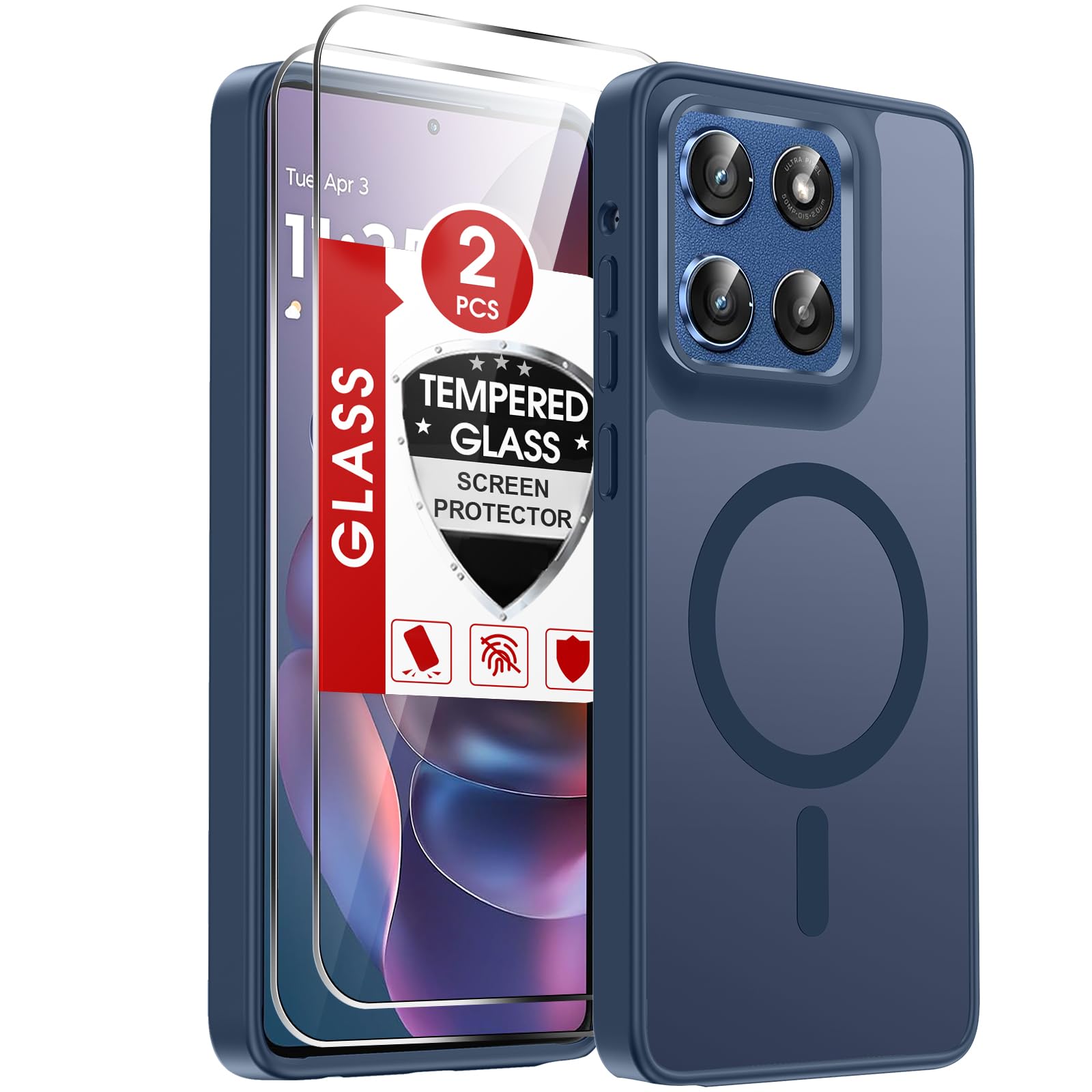 Photo 1 of LeYi for Motorola G-Stylus-2025/2026 Case: Moto G Stylus 2025 Case [MagSafe Fit] with 2 Packs Tempered Glass Screen Protector, Camera Bump Protection Soft-Touch Skin Protection for G Stylus2025, Blue