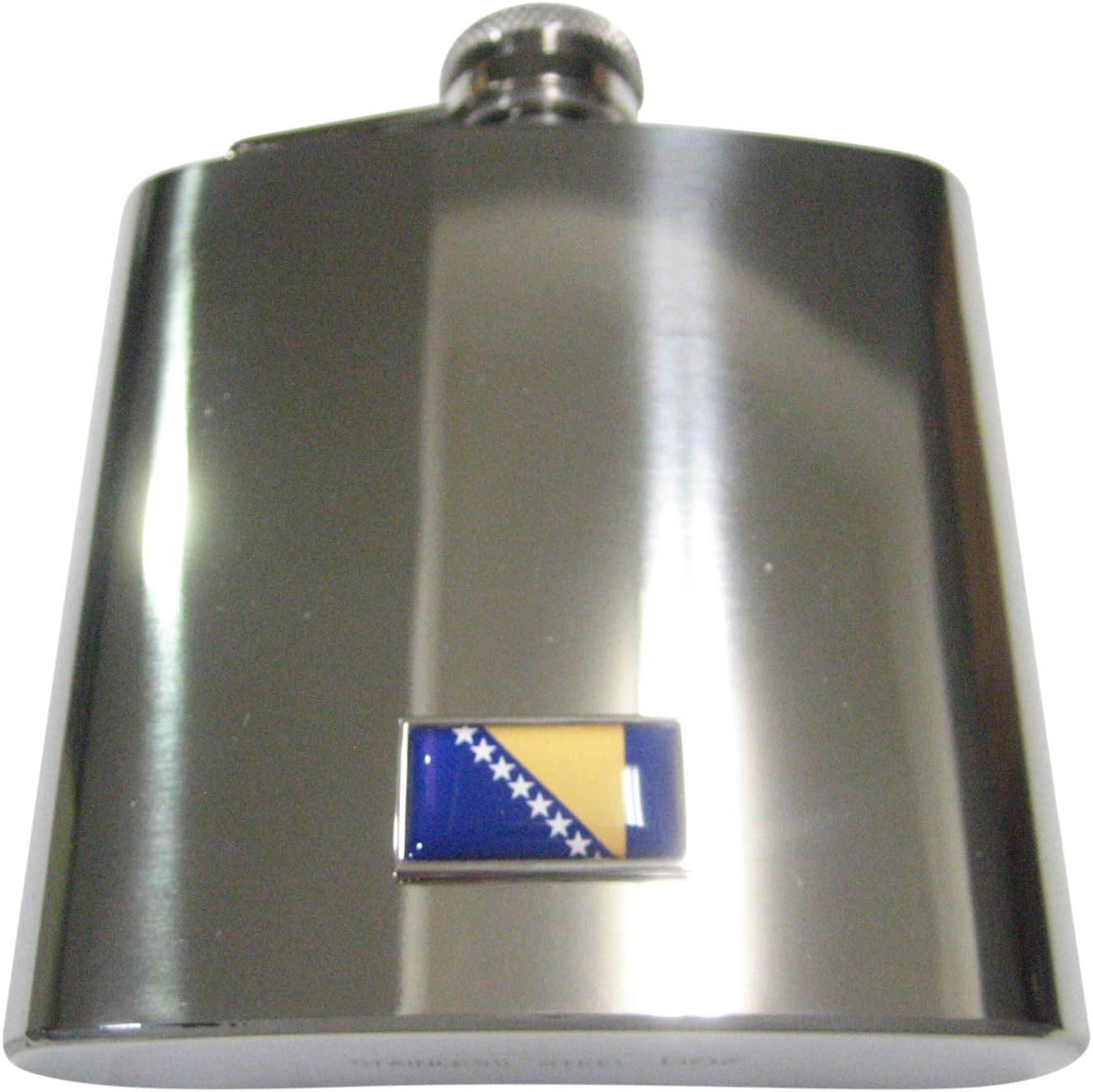 Kiola Designs Thin Bordered Bosnia and Herzegovina Flag 6 Oz. Stainless Steel Flask
