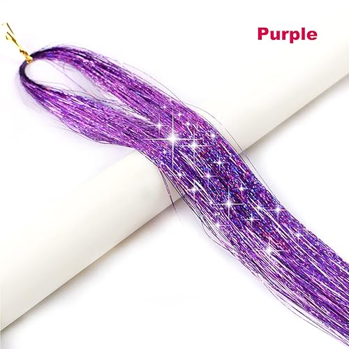 Miniatura 2 de Kit de oropel para el cabello con herramientas, 6 piezas, 1200 hebras de extensiones de cabello de oropel con purpurina, resistente al calor,